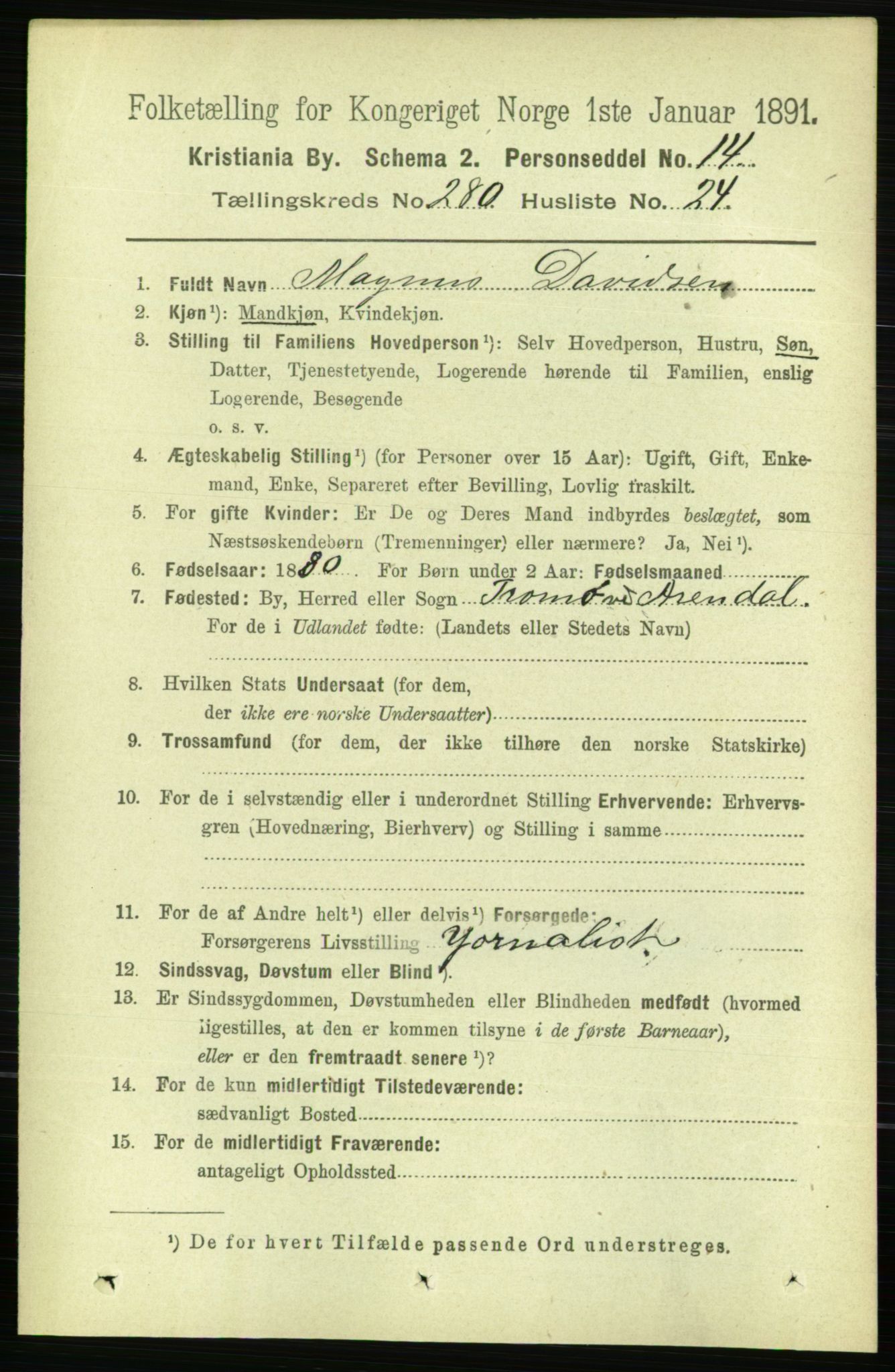 RA, 1891 census for 0301 Kristiania, 1891, p. 170713