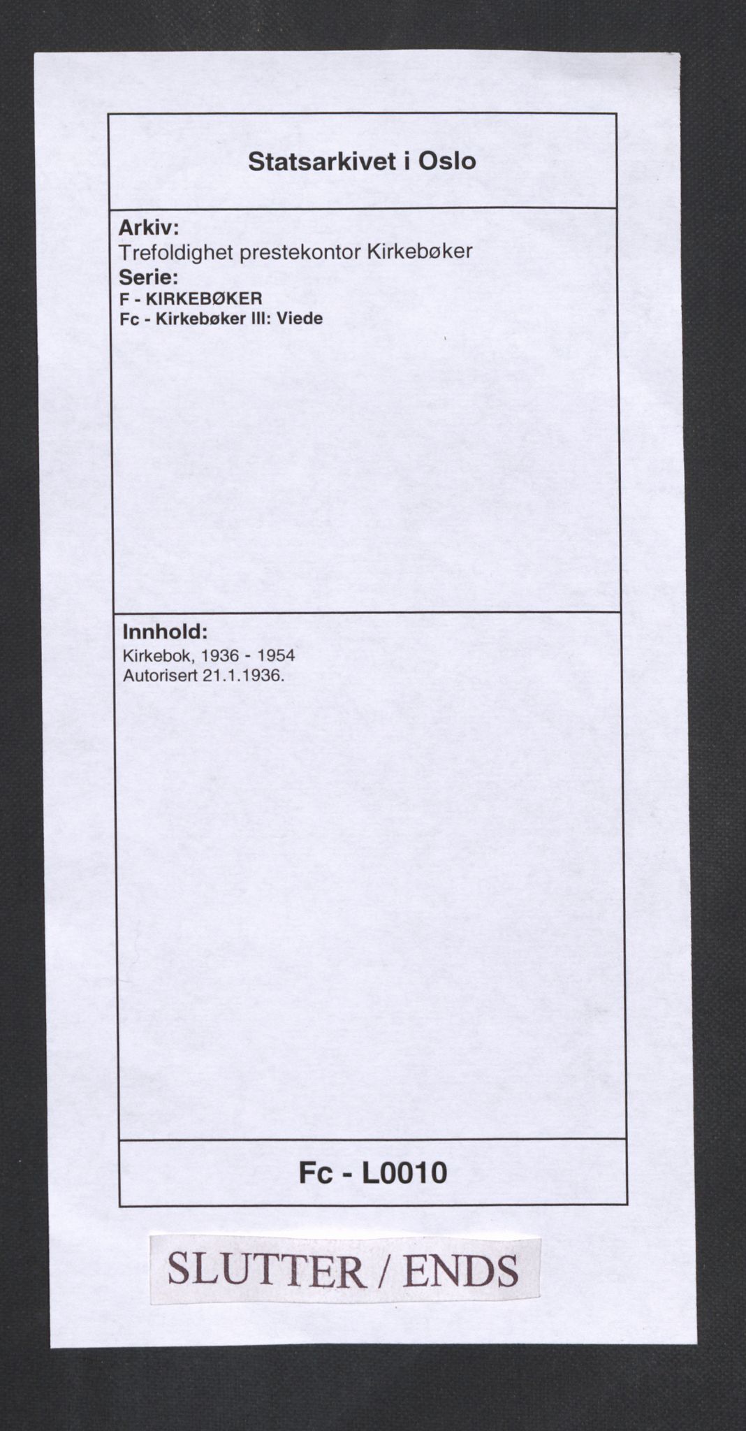 Trefoldighet prestekontor Kirkebøker, SAO/A-10882/F/Fc/L0010: Parish register (official) no. III 10, 1936-1954