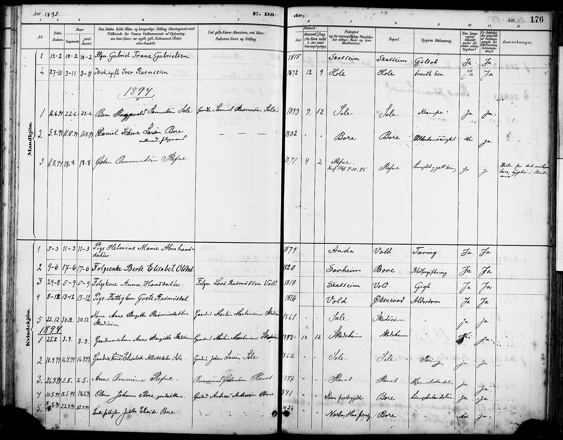 Klepp sokneprestkontor, SAST/A-101803/001/3/30BA/L0008: Parish register (official) no. A 9, 1886-1919, p. 176