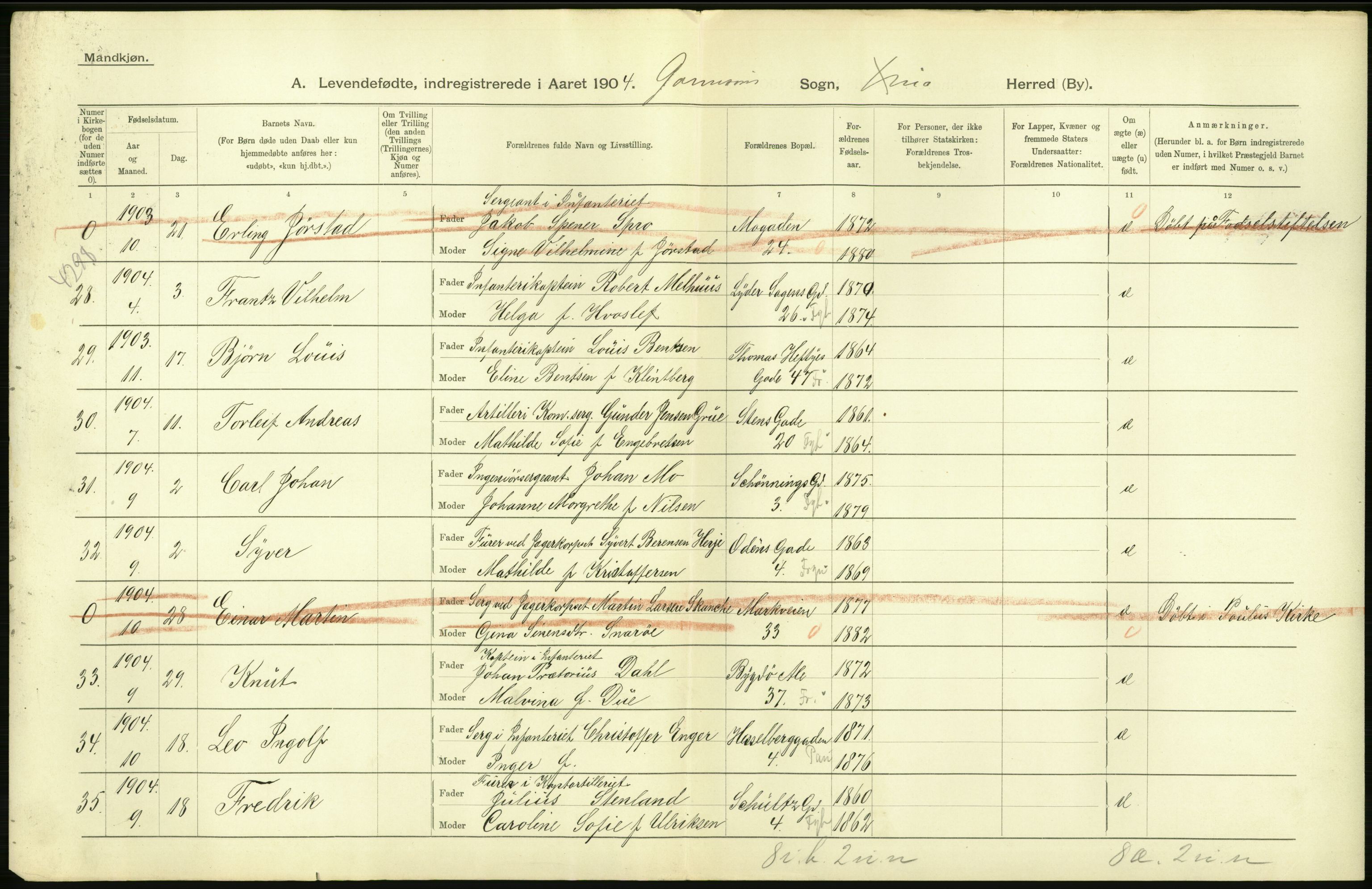 Statistisk sentralbyrå, Sosiodemografiske emner, Befolkning, AV/RA-S-2228/D/Df/Dfa/Dfab/L0003: Kristiania: Fødte, 1904, p. 40