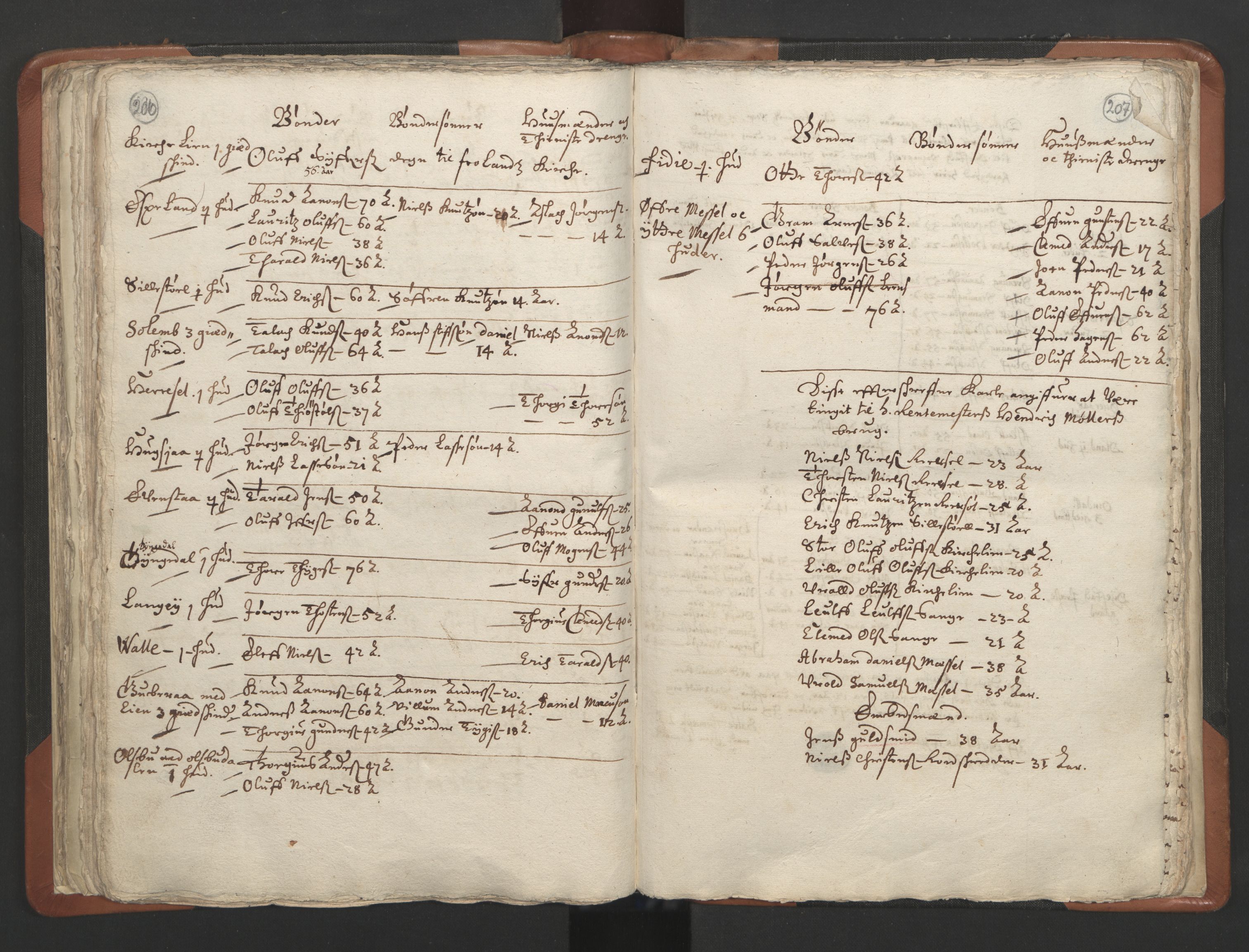 RA, Vicar's Census 1664-1666, no. 13: Nedenes deanery, 1664-1666, p. 206-207