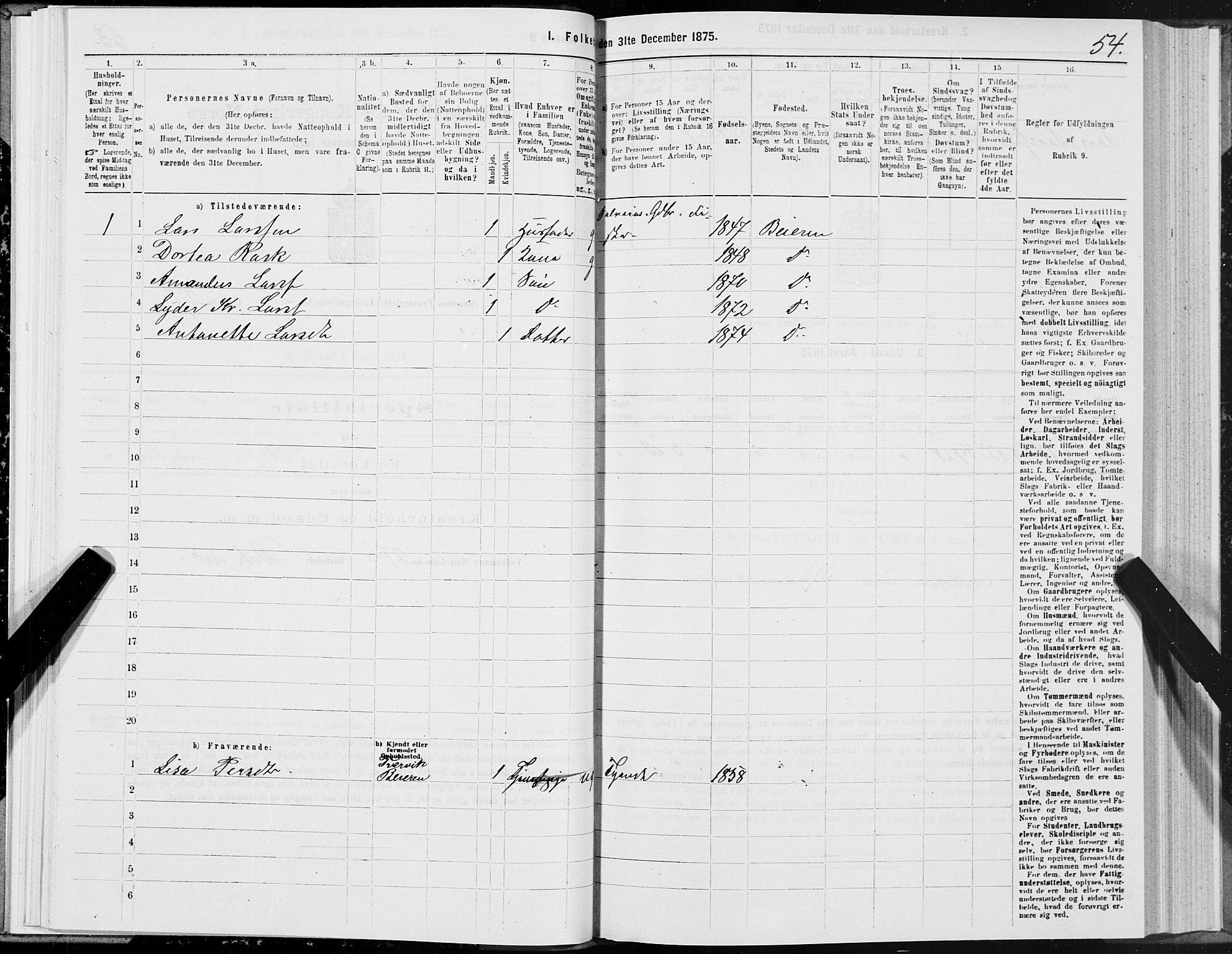 SAT, 1875 census for 1839P Beiarn, 1875, p. 2054