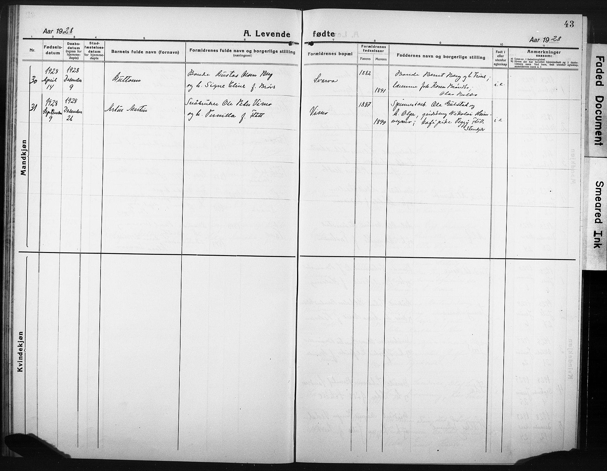 Ministerialprotokoller, klokkerbøker og fødselsregistre - Nord-Trøndelag, SAT/A-1458/749/L0480: Parish register (copy) no. 749C02, 1924-1932, p. 43