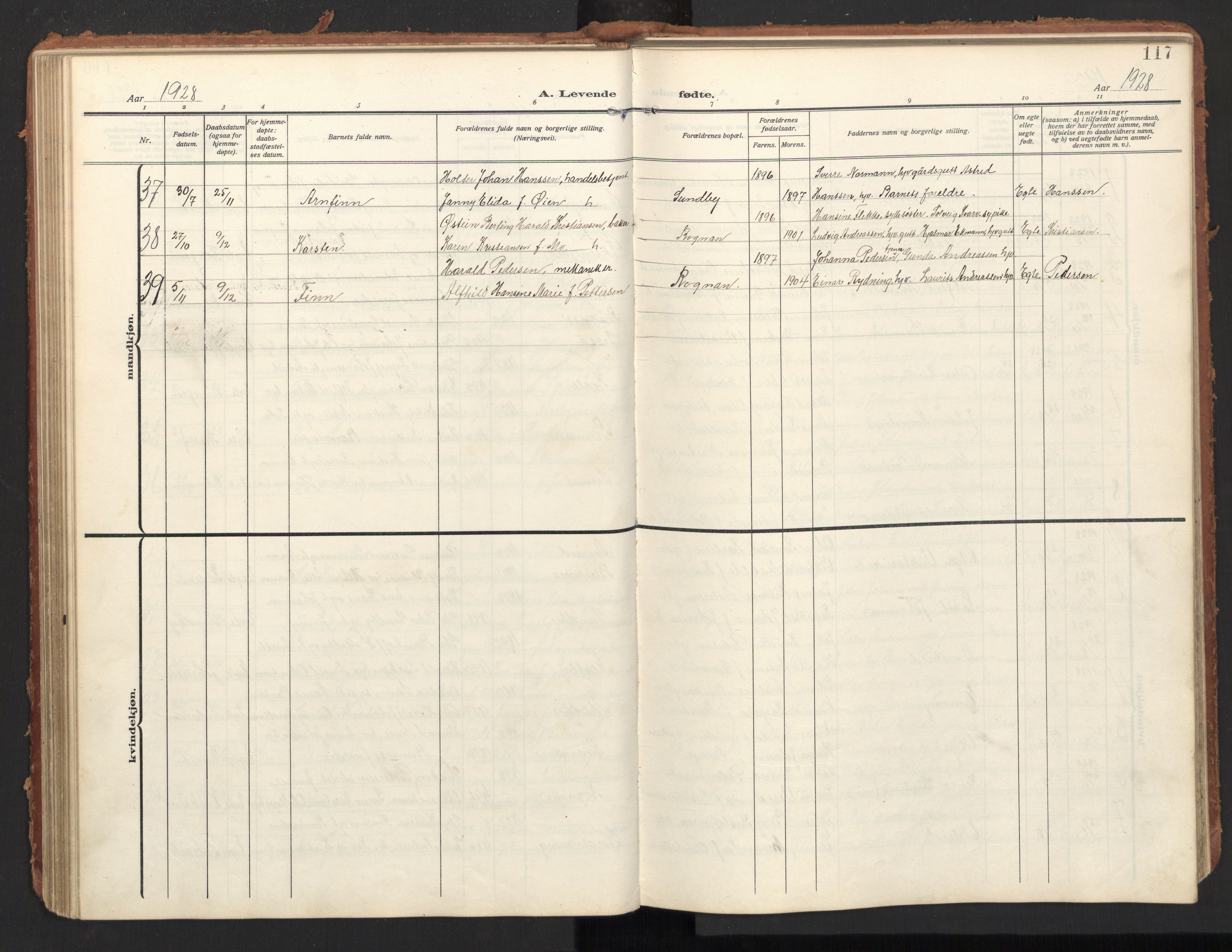 Ministerialprotokoller, klokkerbøker og fødselsregistre - Nordland, SAT/A-1459/847/L0683: Parish register (copy) no. 847C11, 1908-1929, p. 117