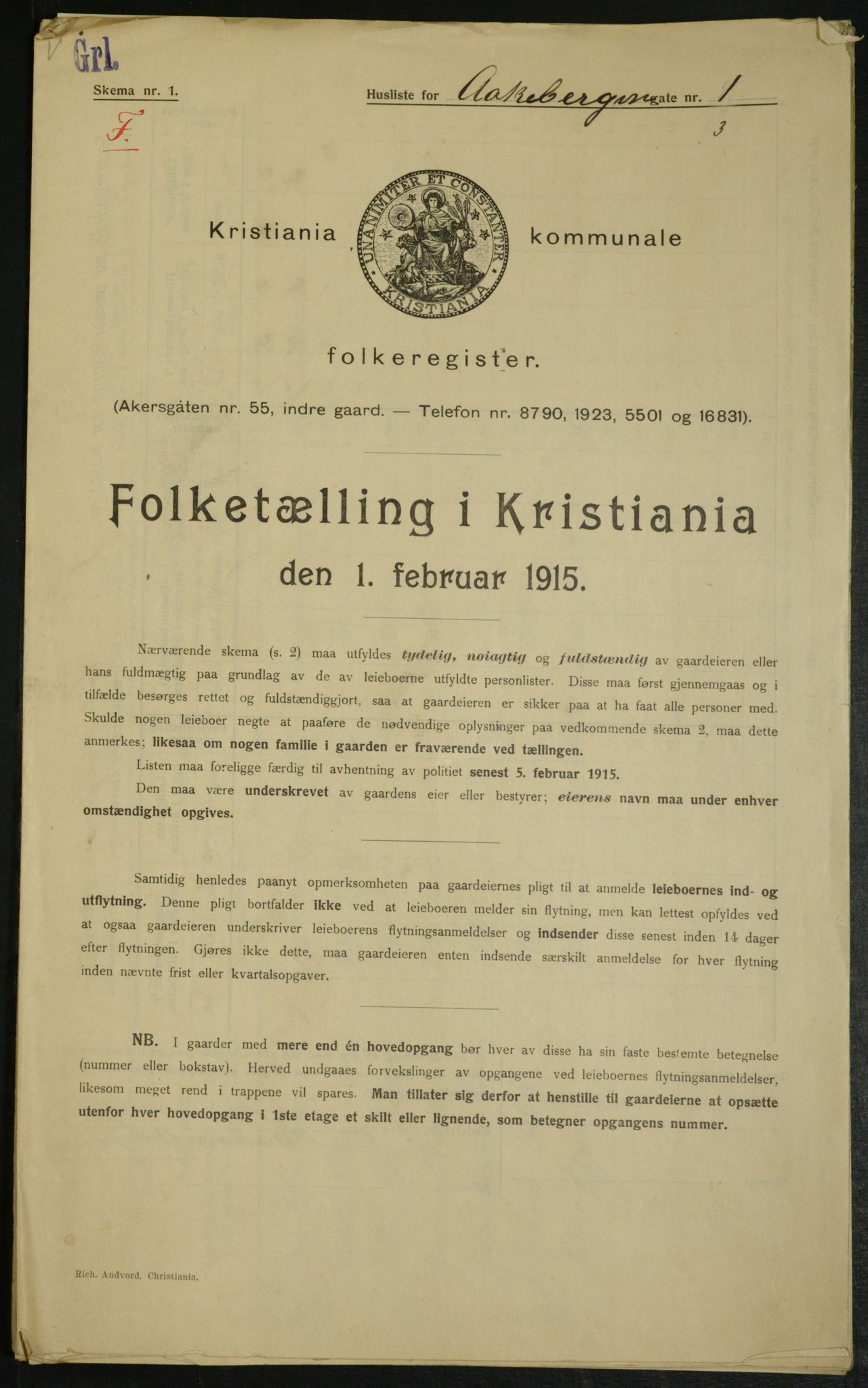 OBA, Municipal Census 1915 for Kristiania, 1915, p. 130852