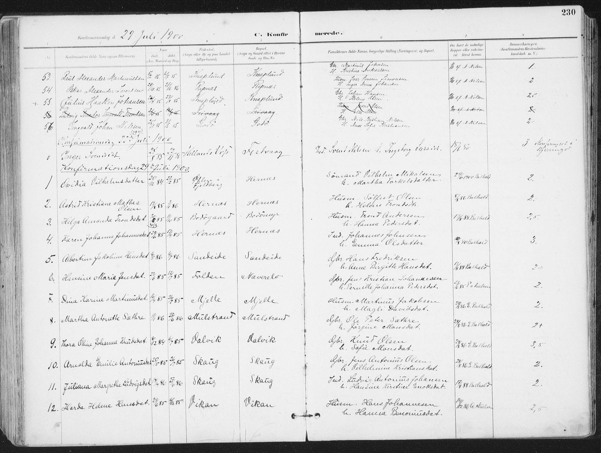 Ministerialprotokoller, klokkerbøker og fødselsregistre - Nordland, AV/SAT-A-1459/802/L0055: Parish register (official) no. 802A02, 1894-1915, p. 230