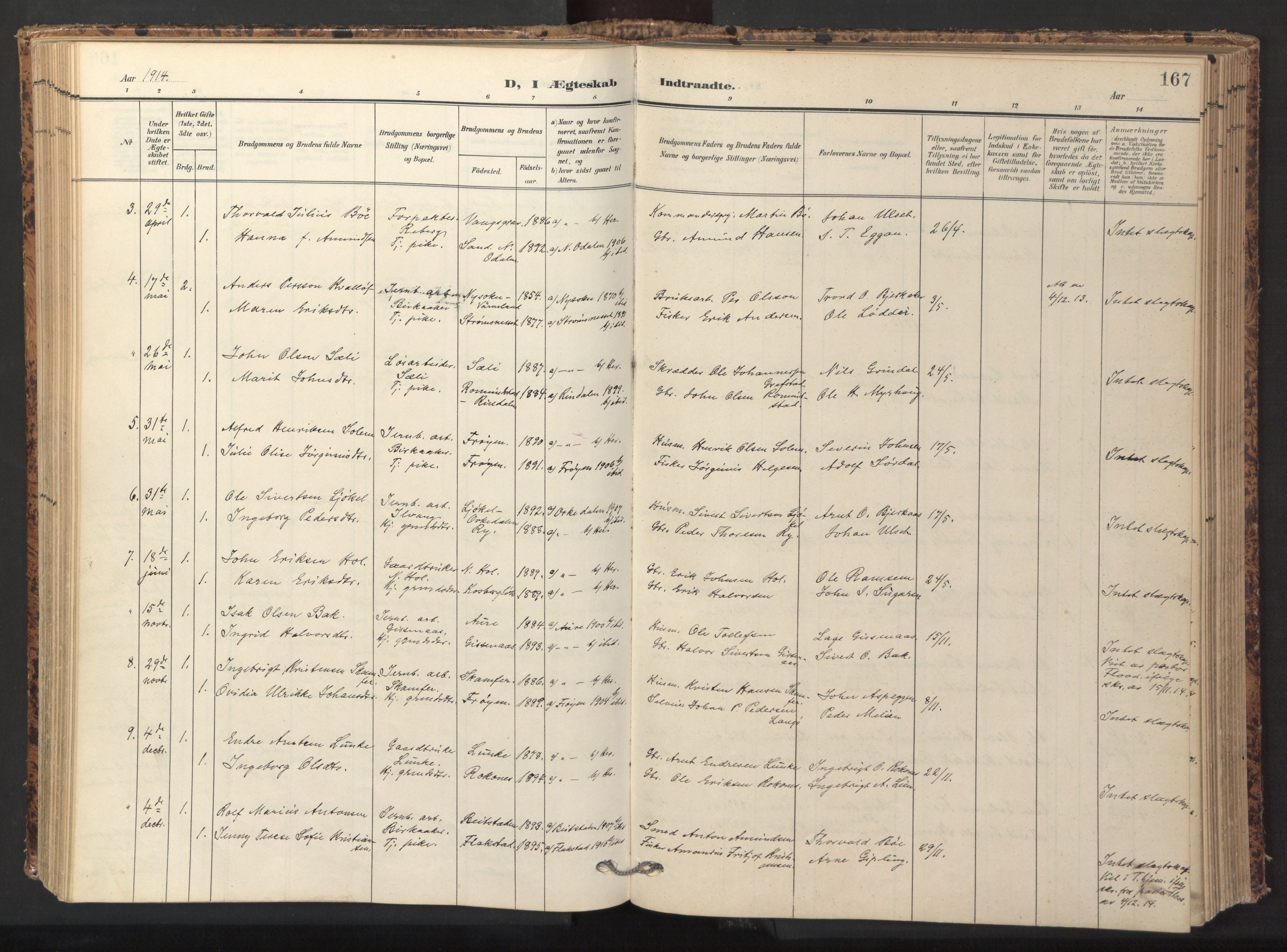Ministerialprotokoller, klokkerbøker og fødselsregistre - Sør-Trøndelag, SAT/A-1456/674/L0873: Parish register (official) no. 674A05, 1908-1923, p. 167