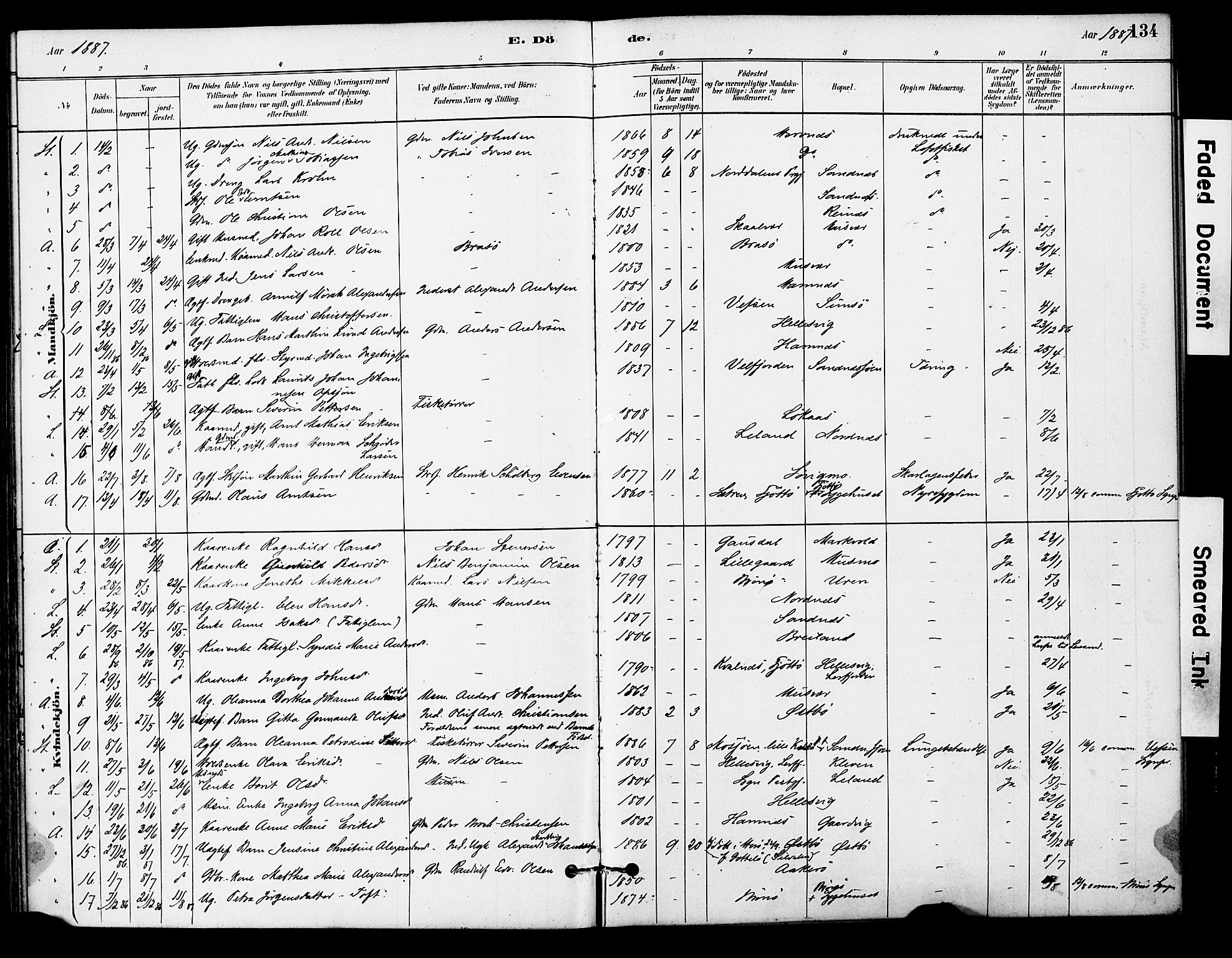 Ministerialprotokoller, klokkerbøker og fødselsregistre - Nordland, AV/SAT-A-1459/830/L0450: Parish register (official) no. 830A14, 1879-1896, p. 134