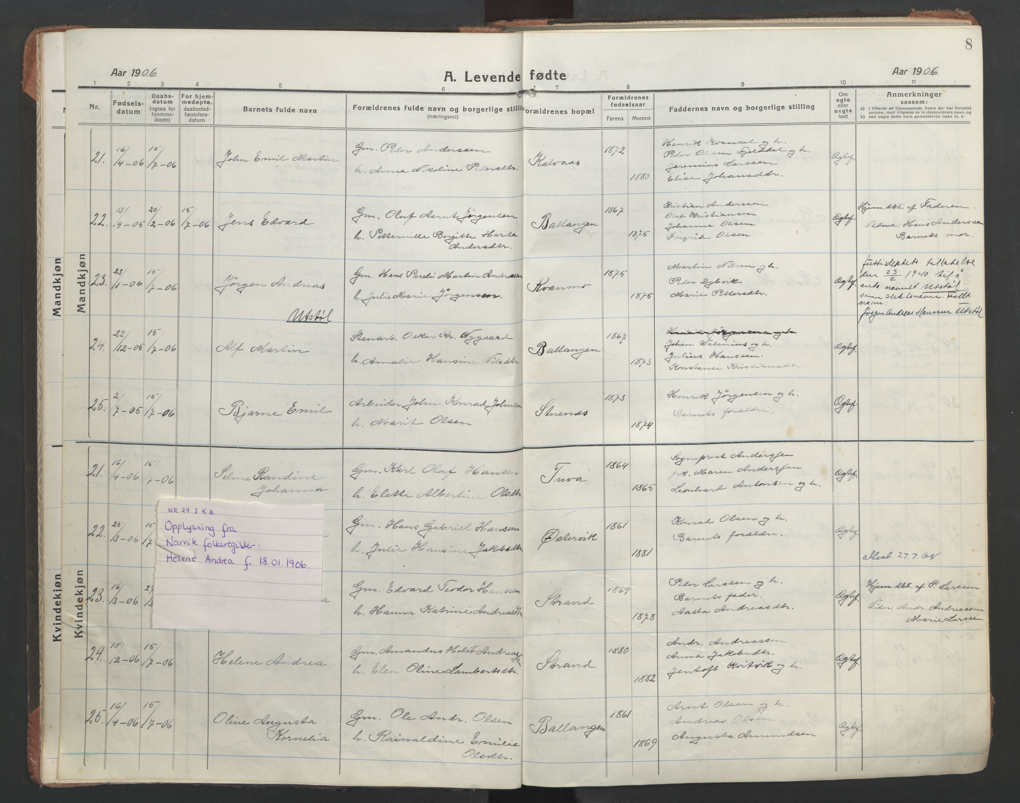 Ministerialprotokoller, klokkerbøker og fødselsregistre - Nordland, AV/SAT-A-1459/863/L0900: Parish register (official) no. 863A12, 1906-1915, p. 8