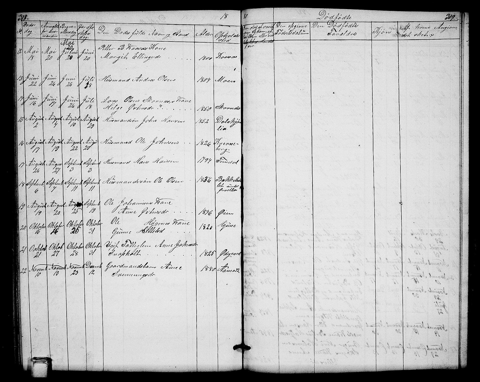 Hjartdal kirkebøker, SAKO/A-270/G/Gb/L0002: Parish register (copy) no. II 2, 1854-1884, p. 318-319