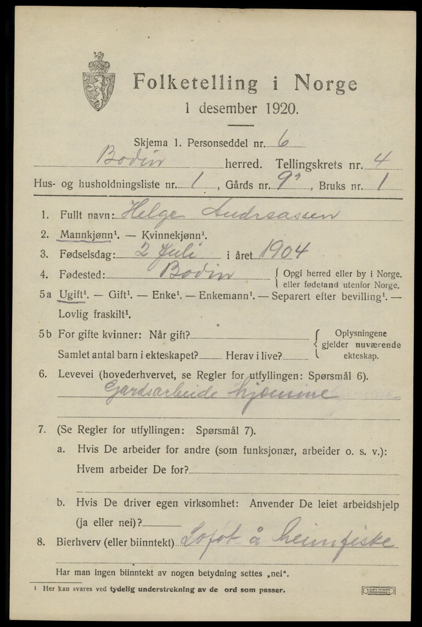 SAT, 1920 census for Bodin, 1920, p. 2696