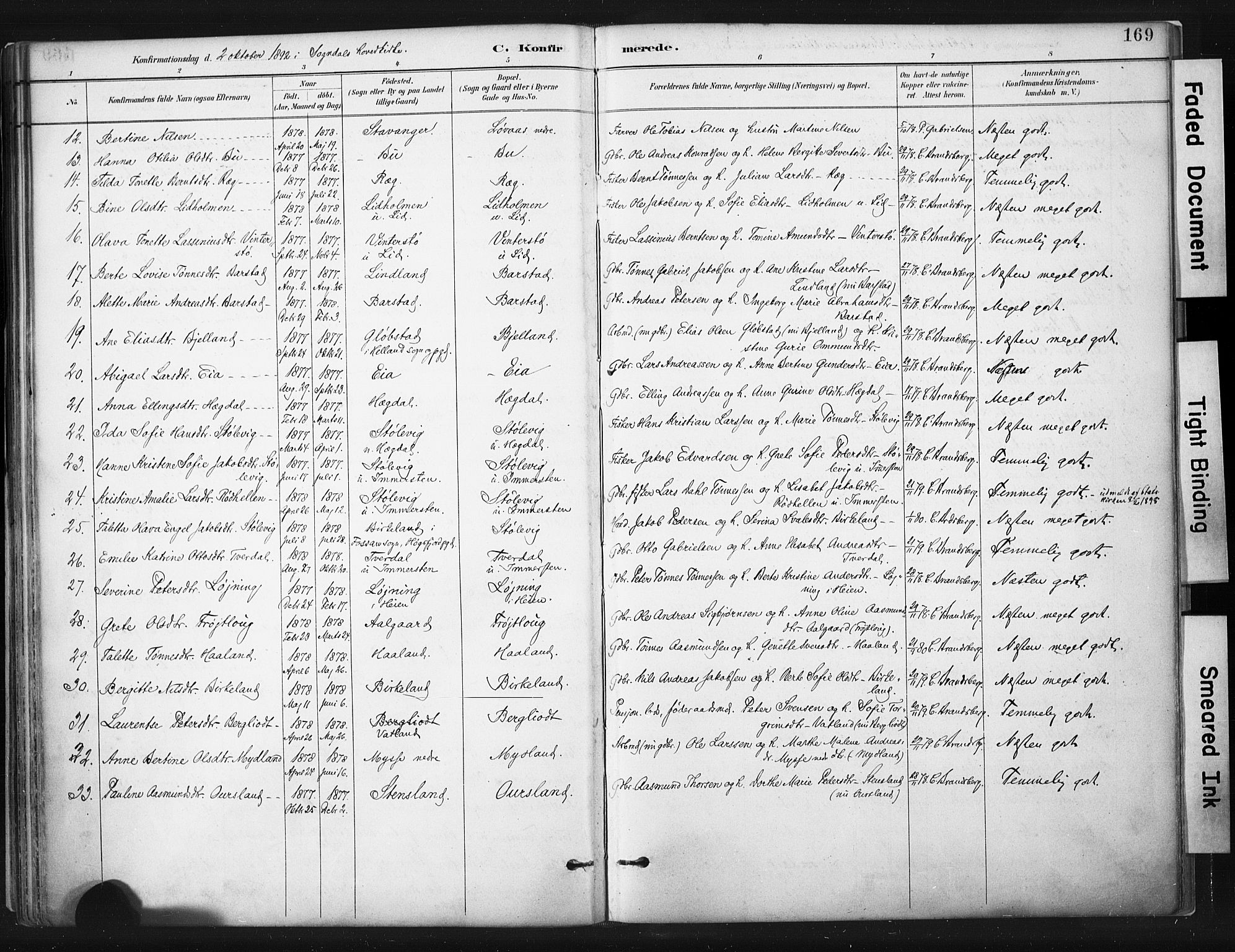 Sokndal sokneprestkontor, AV/SAST-A-101808: Parish register (official) no. A 11.1, 1887-1905, p. 169