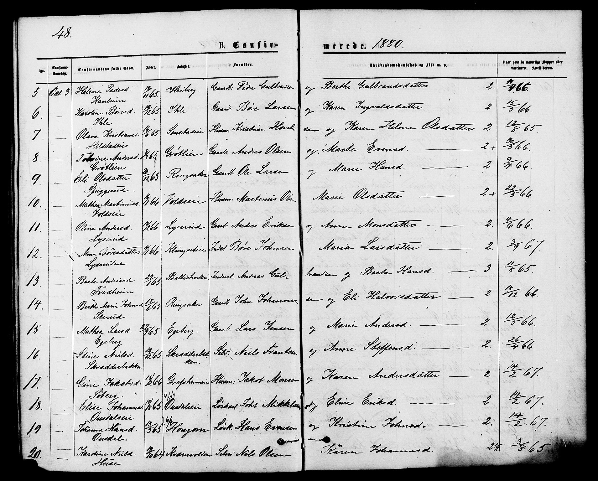 Nes prestekontor, Hedmark, SAH/PREST-020/K/Ka/L0006: Parish register (official) no. 6, 1873-1886, p. 48