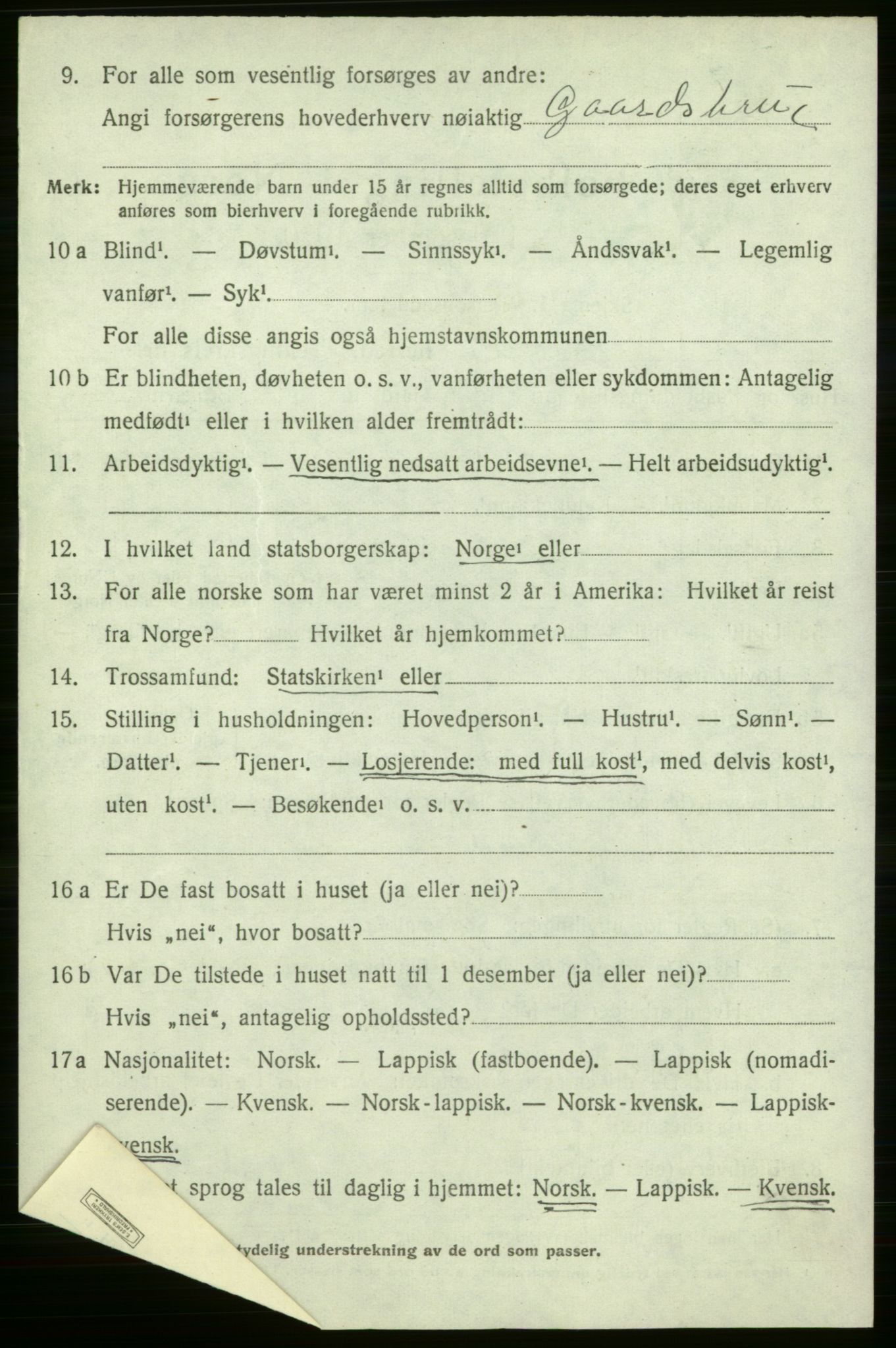 SATØ, 1920 census for Tana, 1920, p. 1433