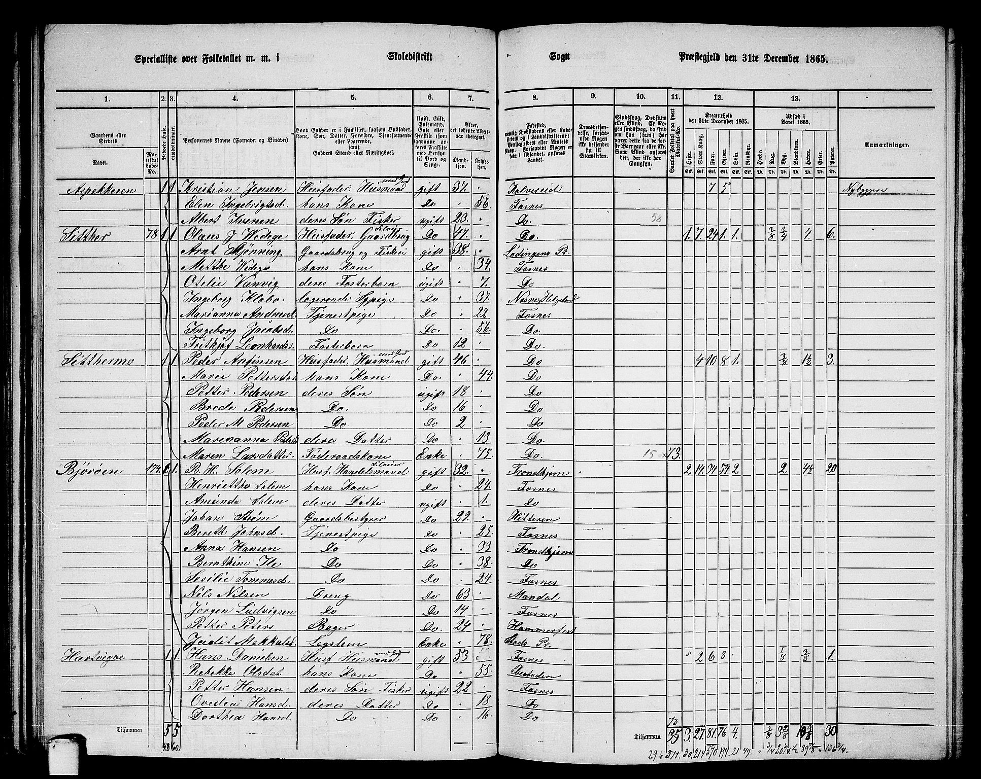 RA, 1865 census for Fosnes, 1865, p. 70