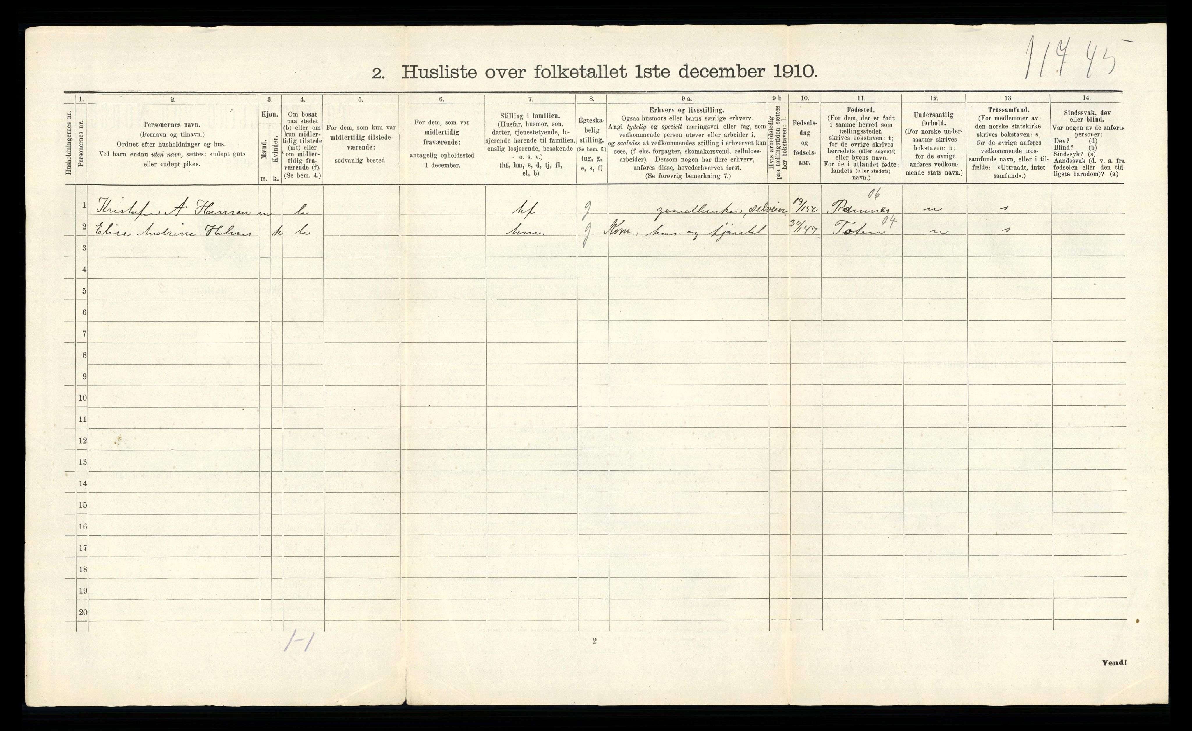 RA, 1910 census for Andebu, 1910, p. 56