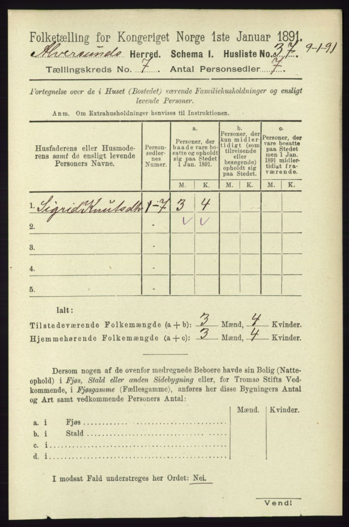 RA, 1891 census for 1257 Alversund, 1891, p. 2400