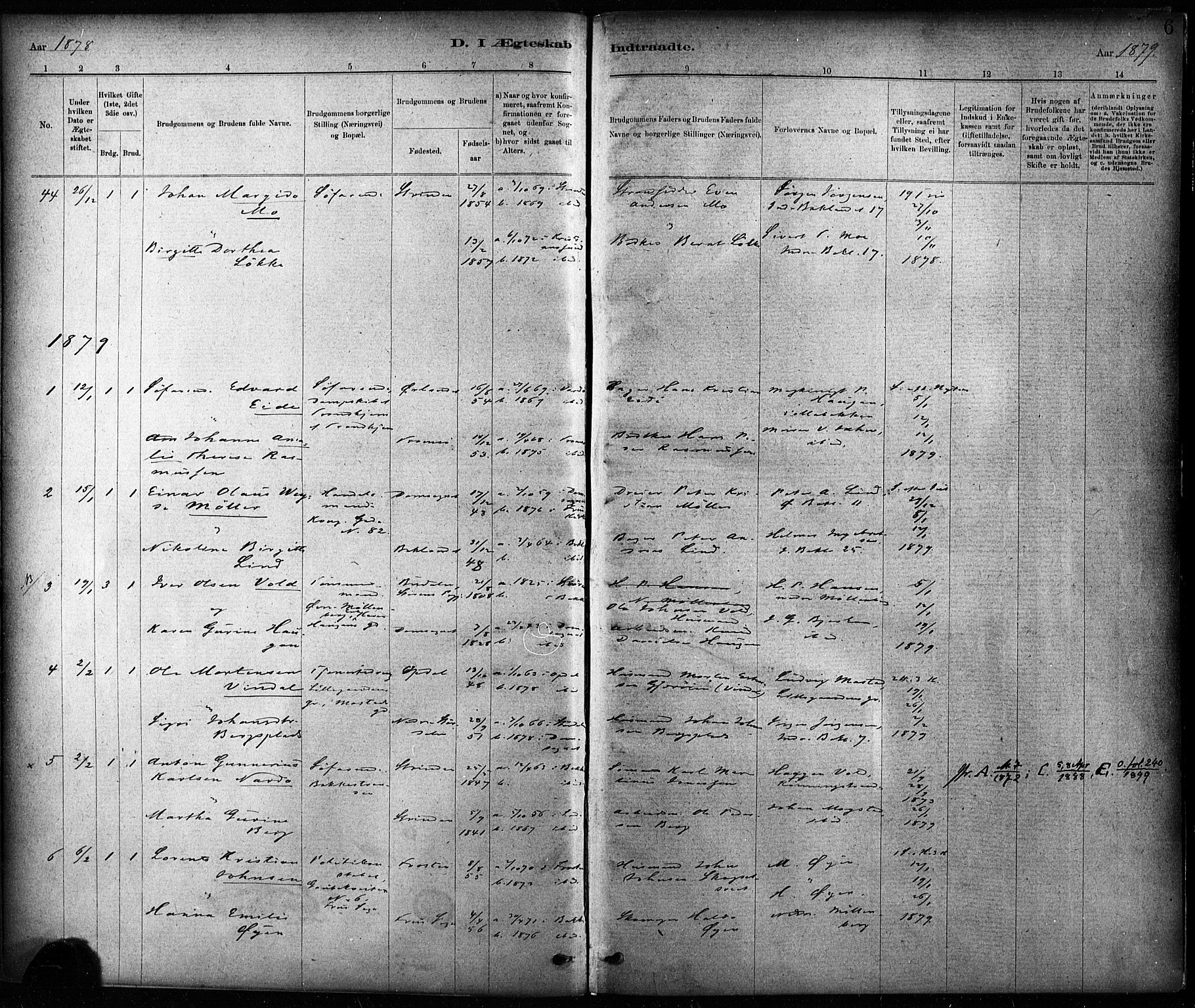 Ministerialprotokoller, klokkerbøker og fødselsregistre - Sør-Trøndelag, SAT/A-1456/604/L0189: Parish register (official) no. 604A10, 1878-1892, p. 6