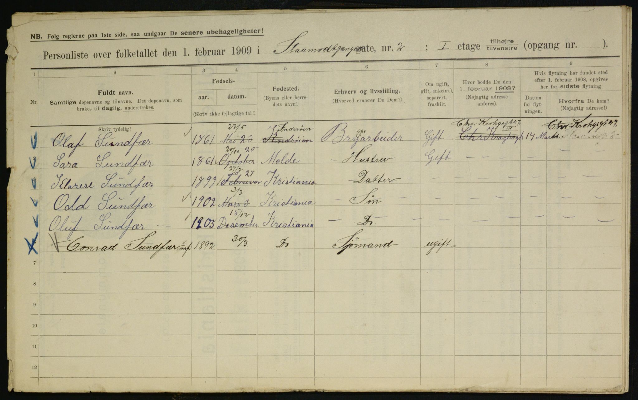 OBA, Municipal Census 1909 for Kristiania, 1909, p. 87910