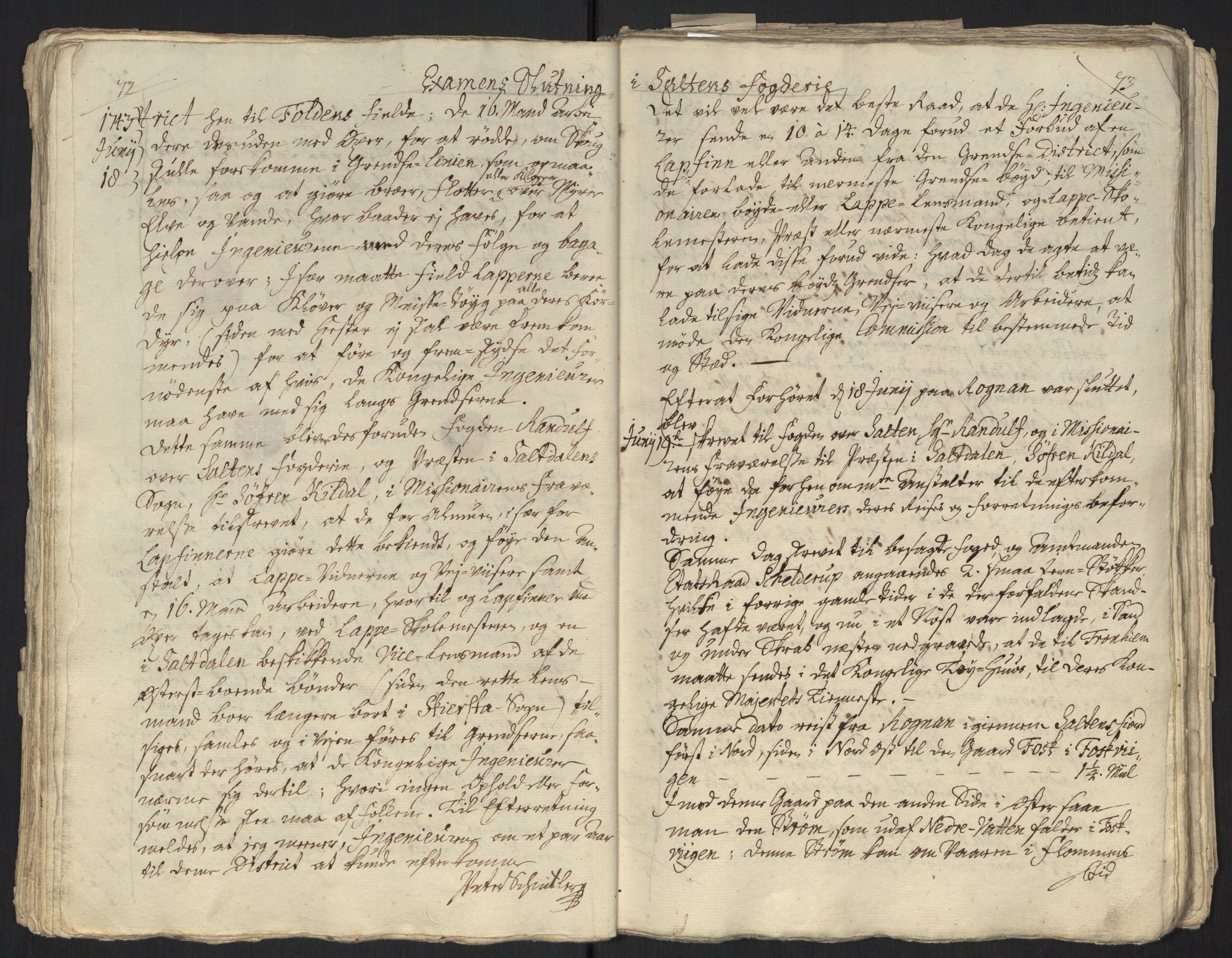 Danske Kanselli, Grensearkivet, AV/RA-EA-4062/F/L0011a/0001: Volum XXIII-XXVIa / Vol. XXIII: Major Schnitlers grenseeksaminasjonsprotokoll, 3. bind, 1743, p. 72-73