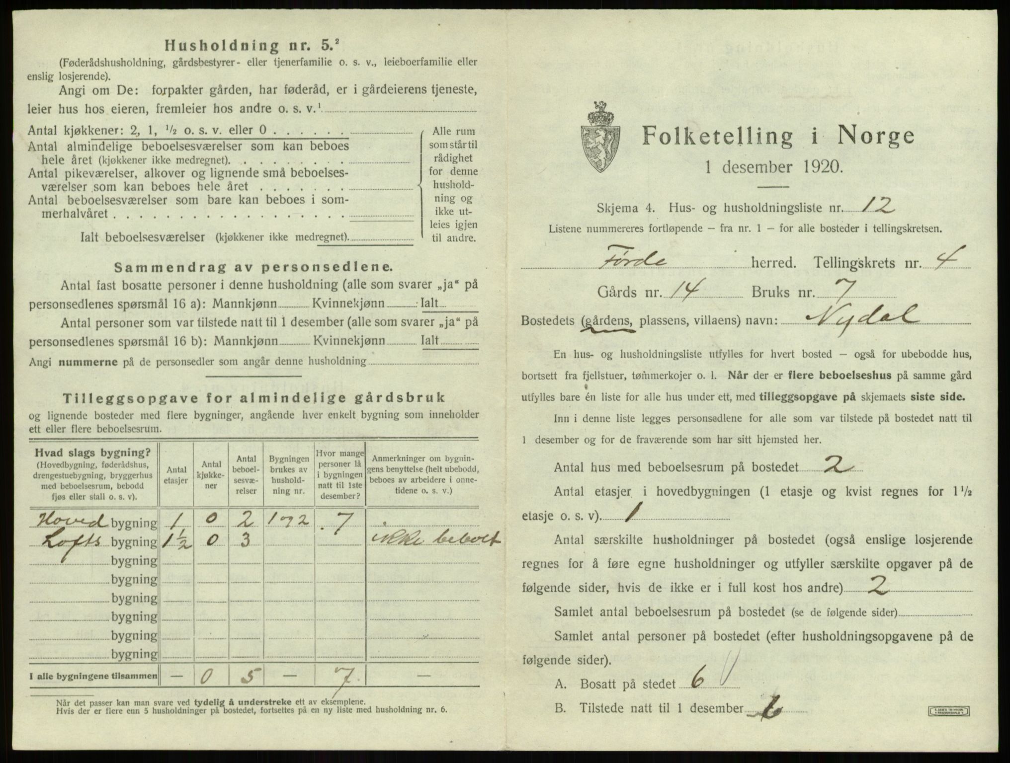 SAB, 1920 census for Førde, 1920, p. 237