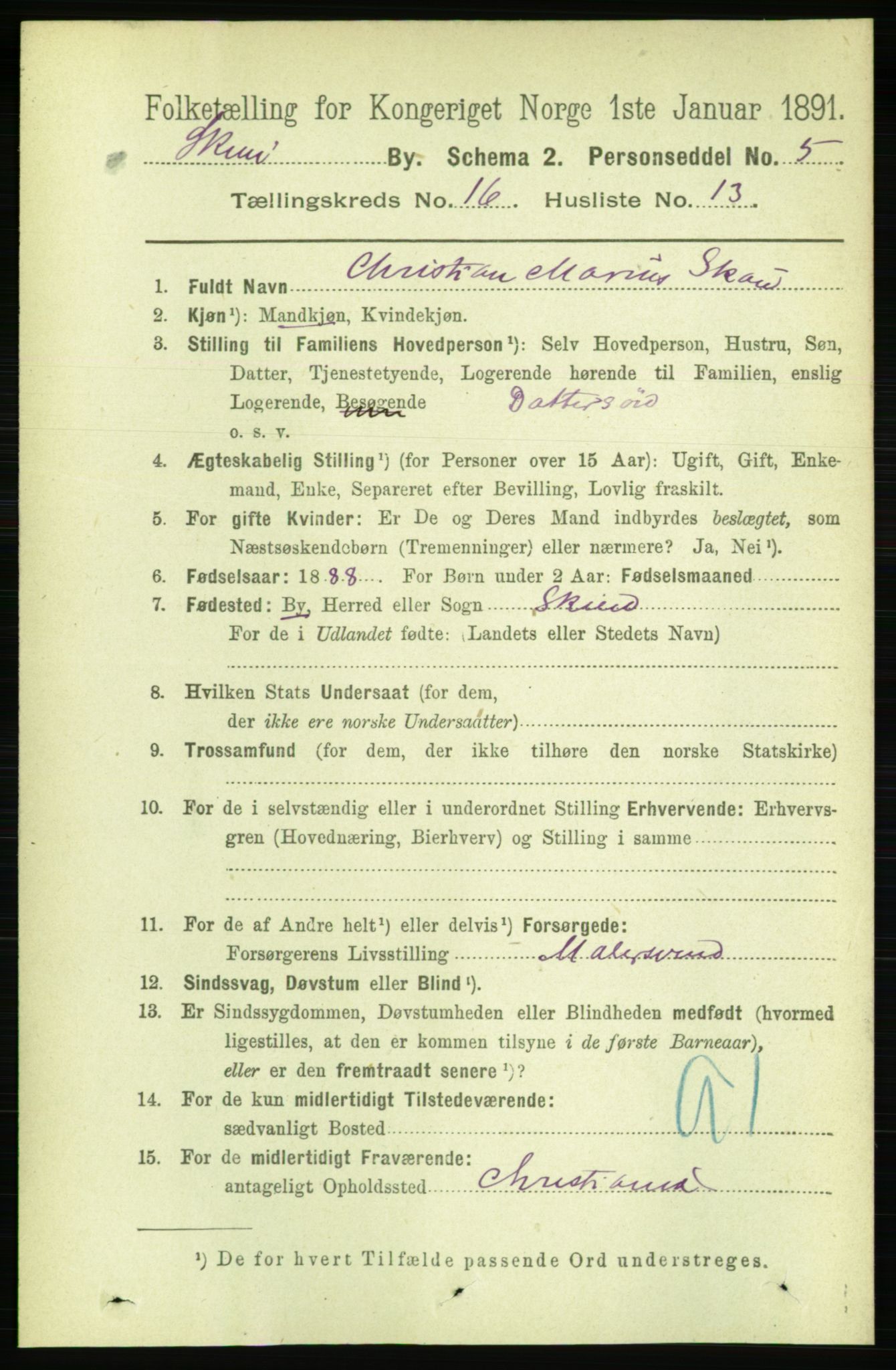 RA, 1891 census for 0806 Skien, 1891, p. 4649