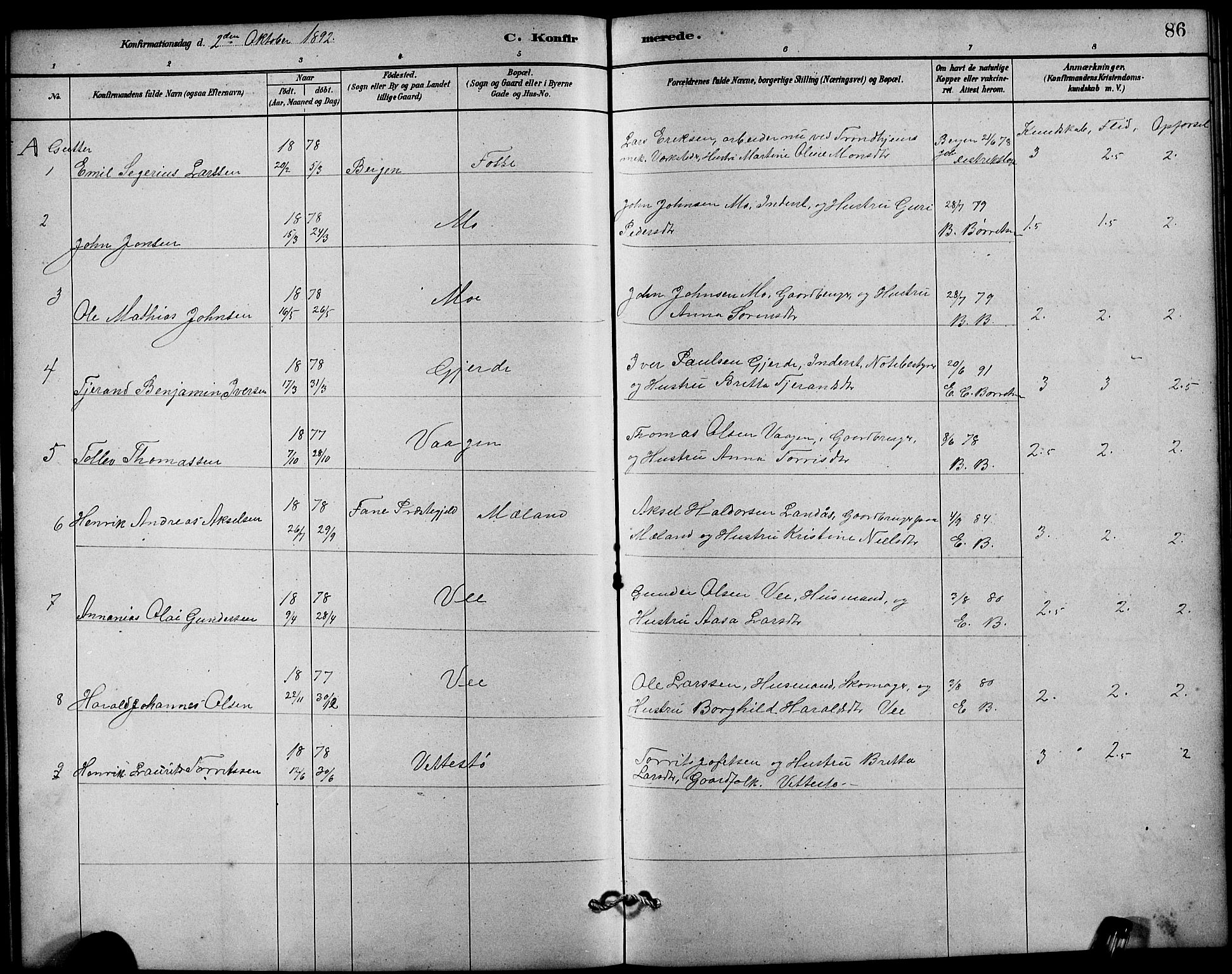 Etne sokneprestembete, AV/SAB-A-75001/H/Hab: Parish register (copy) no. B 4, 1879-1897, p. 86