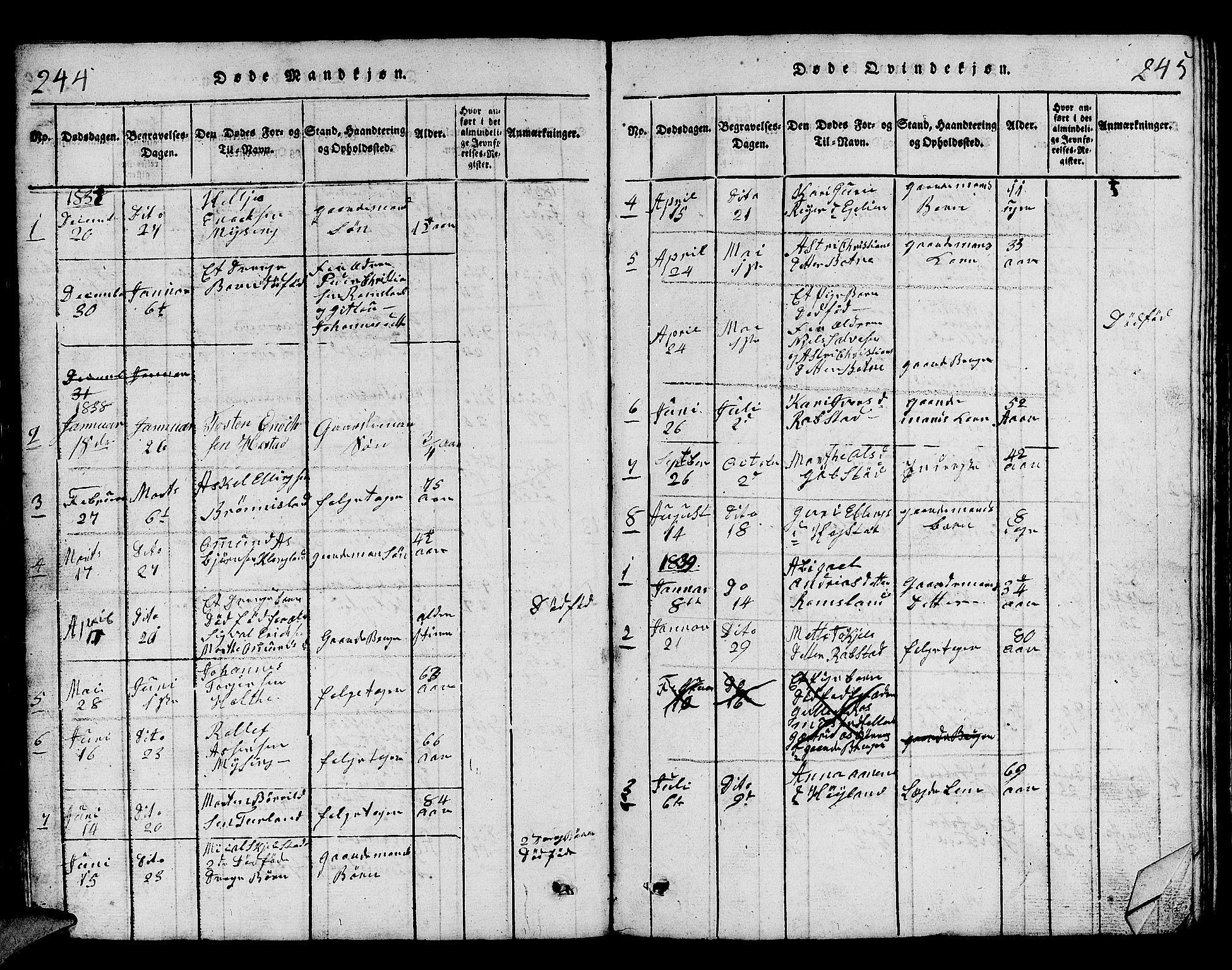 Helleland sokneprestkontor, SAST/A-101810: Parish register (copy) no. B 1, 1815-1841, p. 244-245