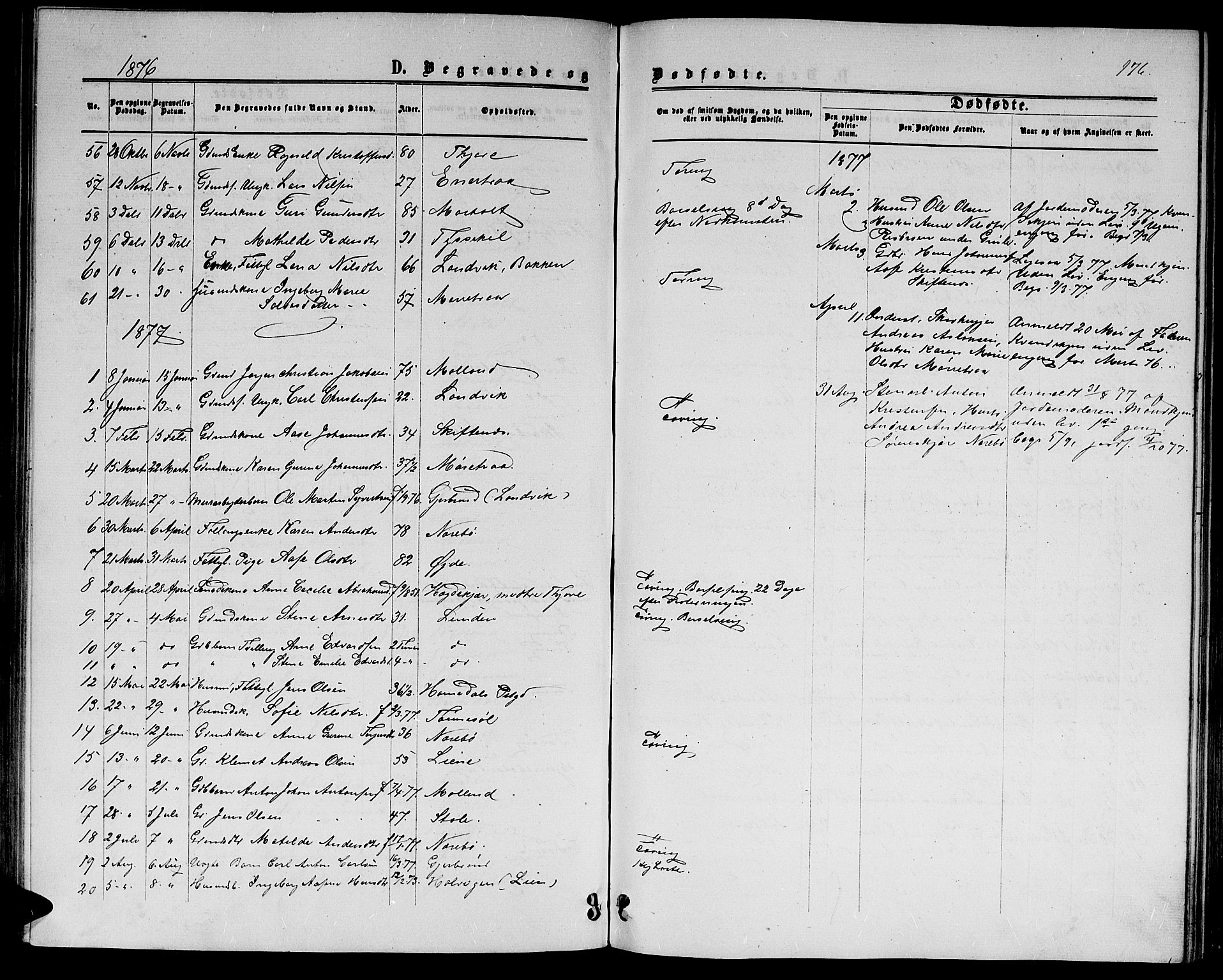 Hommedal sokneprestkontor, AV/SAK-1111-0023/F/Fb/Fbb/L0006: Parish register (copy) no. B 6, 1869-1884, p. 176