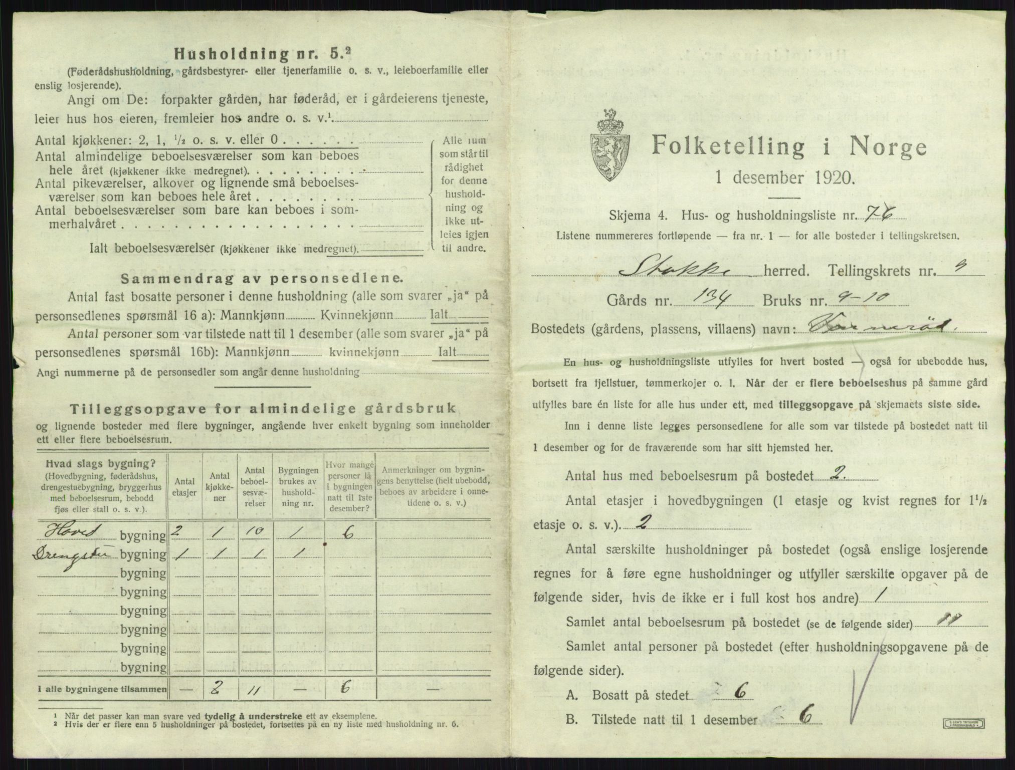 SAKO, 1920 census for Stokke, 1920, p. 1817