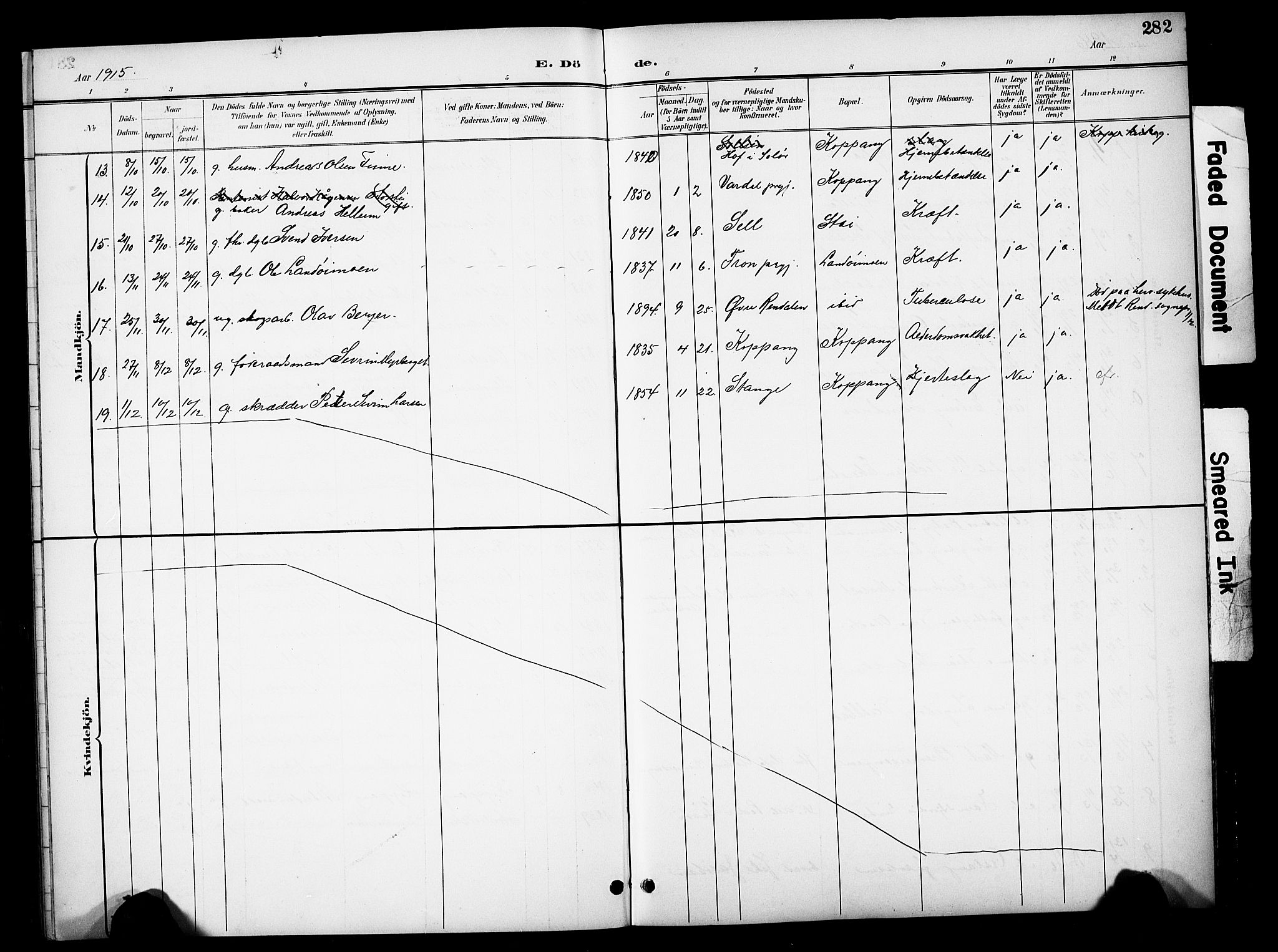 Stor-Elvdal prestekontor, SAH/PREST-052/H/Ha/Hab/L0003: Parish register (copy) no. 3, 1895-1917, p. 282