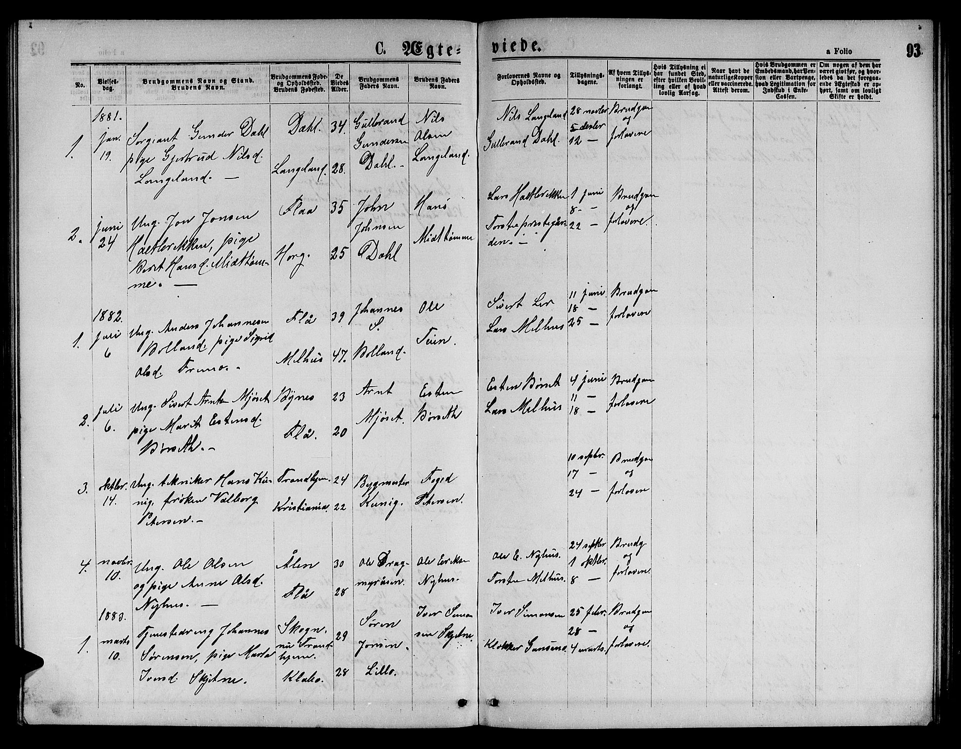 Ministerialprotokoller, klokkerbøker og fødselsregistre - Sør-Trøndelag, AV/SAT-A-1456/693/L1122: Parish register (copy) no. 693C03, 1870-1886, p. 93