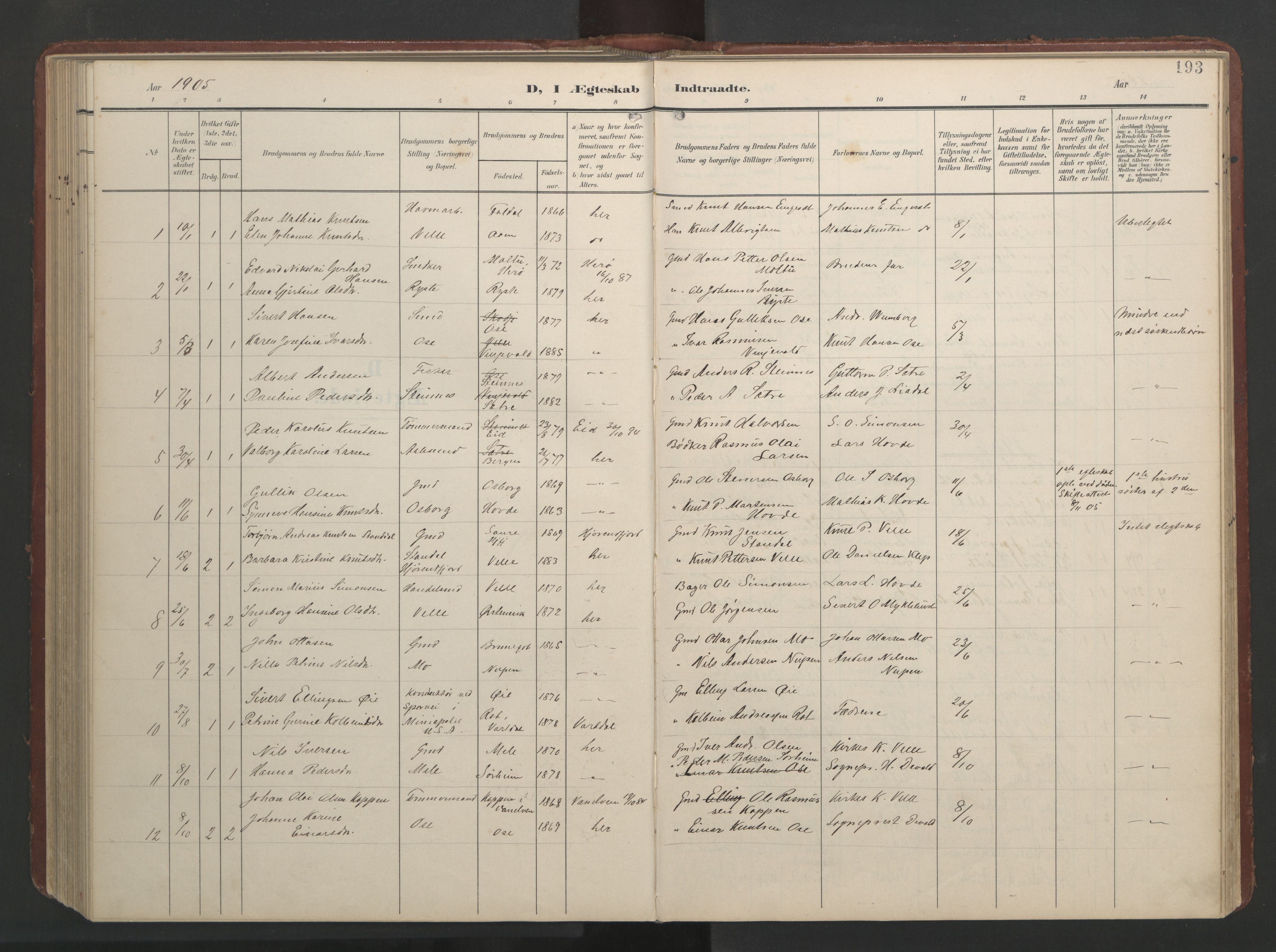 Ministerialprotokoller, klokkerbøker og fødselsregistre - Møre og Romsdal, AV/SAT-A-1454/513/L0190: Parish register (copy) no. 513C04, 1904-1926, p. 193