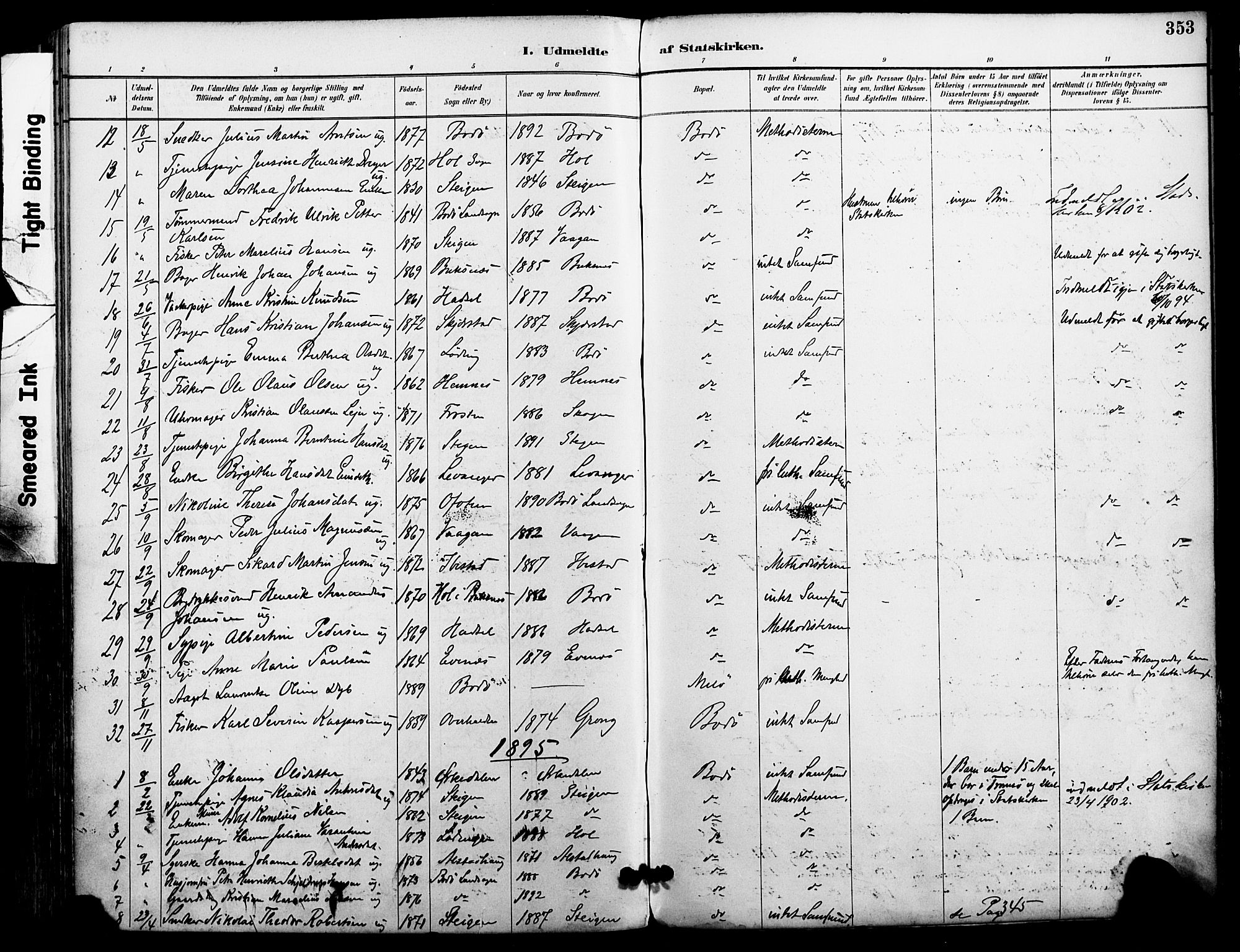 Ministerialprotokoller, klokkerbøker og fødselsregistre - Nordland, AV/SAT-A-1459/801/L0010: Parish register (official) no. 801A10, 1888-1899, p. 353