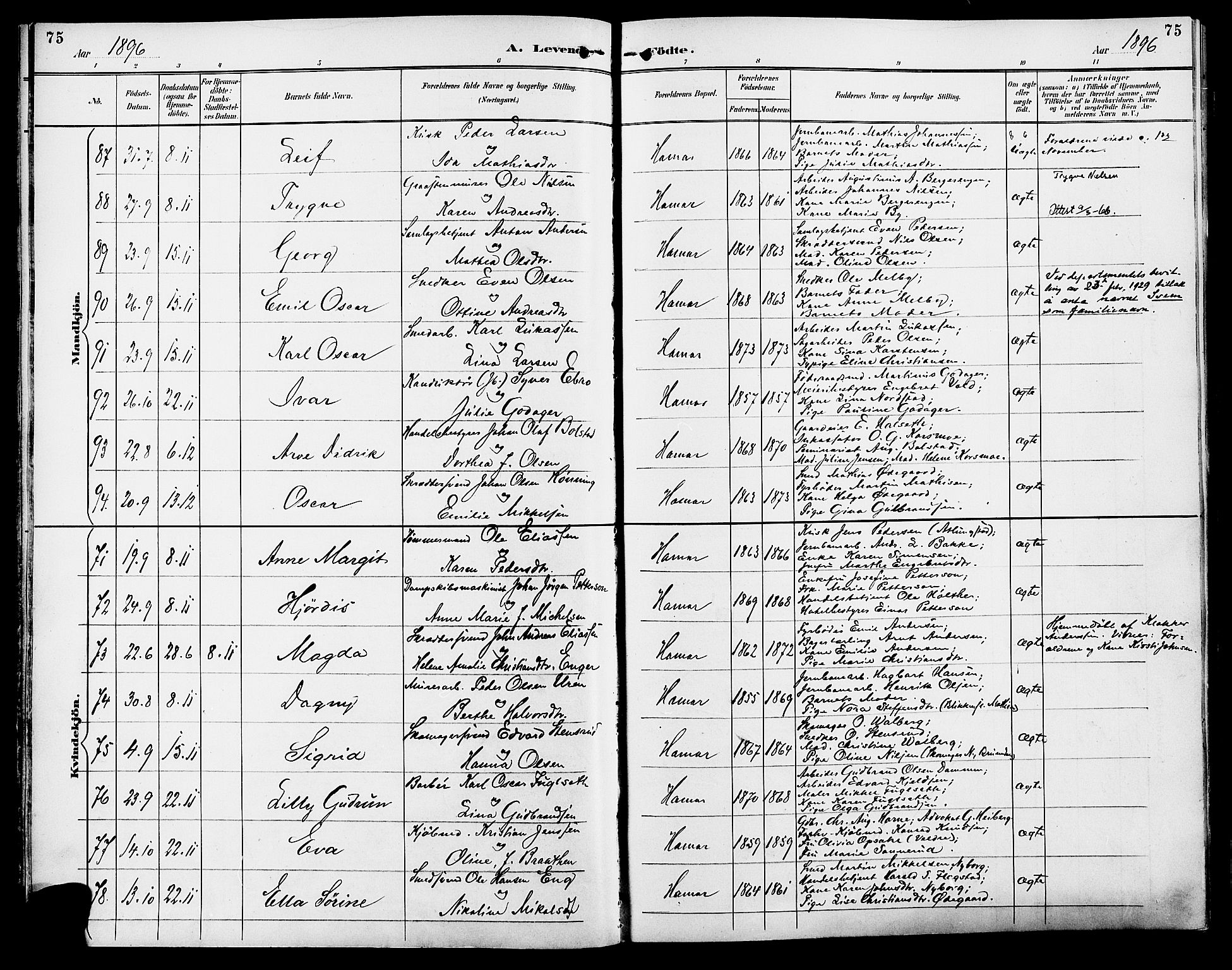 Vang prestekontor, Hedmark, SAH/PREST-008/H/Ha/Haa/L0017: Parish register (official) no. 17, 1890-1899, p. 75
