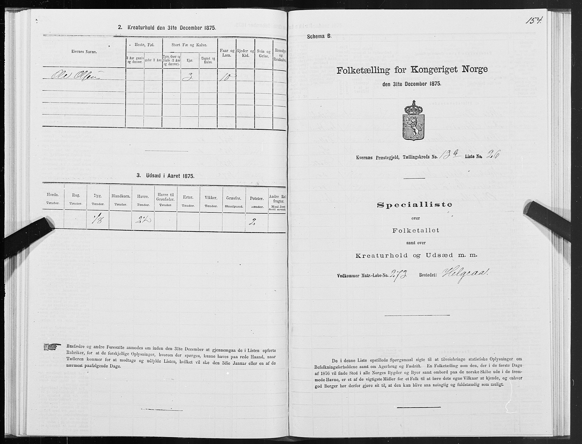 SAT, 1875 census for 1553P Kvernes, 1875, p. 7154