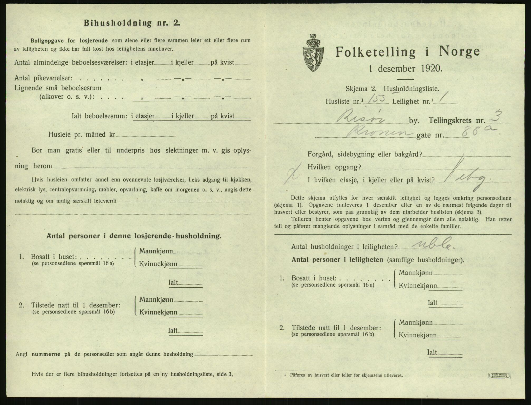 SAK, 1920 census for Risør, 1920, p. 2953