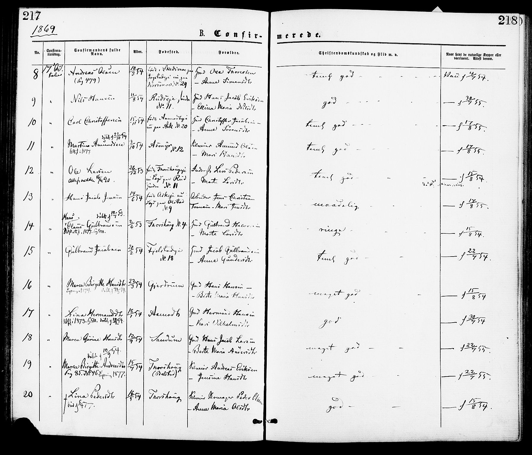 Gjerdrum prestekontor Kirkebøker, SAO/A-10412b/F/Fa/L0008: Parish register (official) no. I 8, 1867-1880, p. 217-218