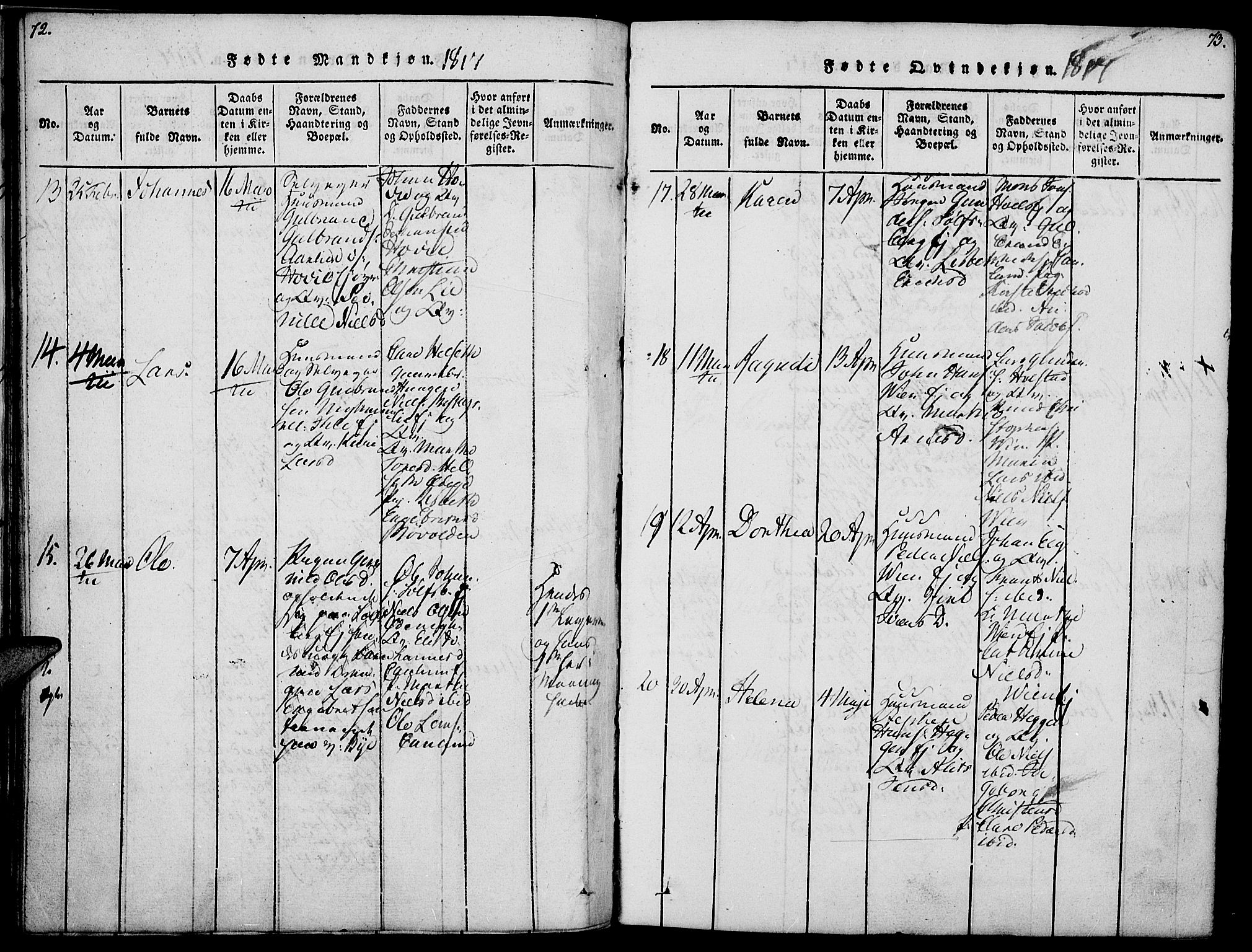 Nes prestekontor, Hedmark, AV/SAH-PREST-020/K/Ka/L0002: Parish register (official) no. 2, 1813-1827, p. 72-73