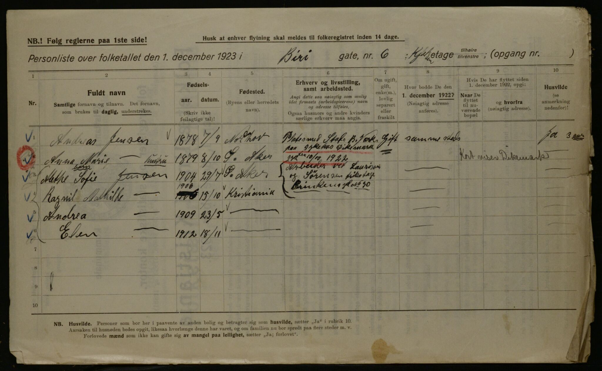 OBA, Municipal Census 1923 for Kristiania, 1923, p. 6047