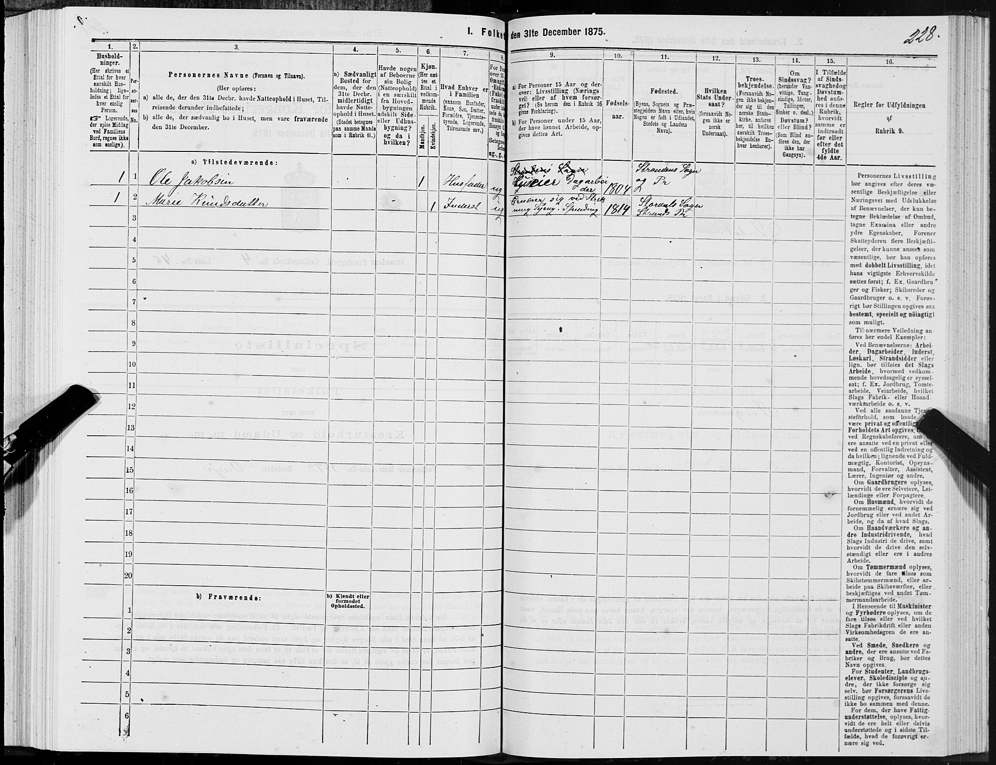 SAT, 1875 census for 1525P Stranda, 1875, p. 2228