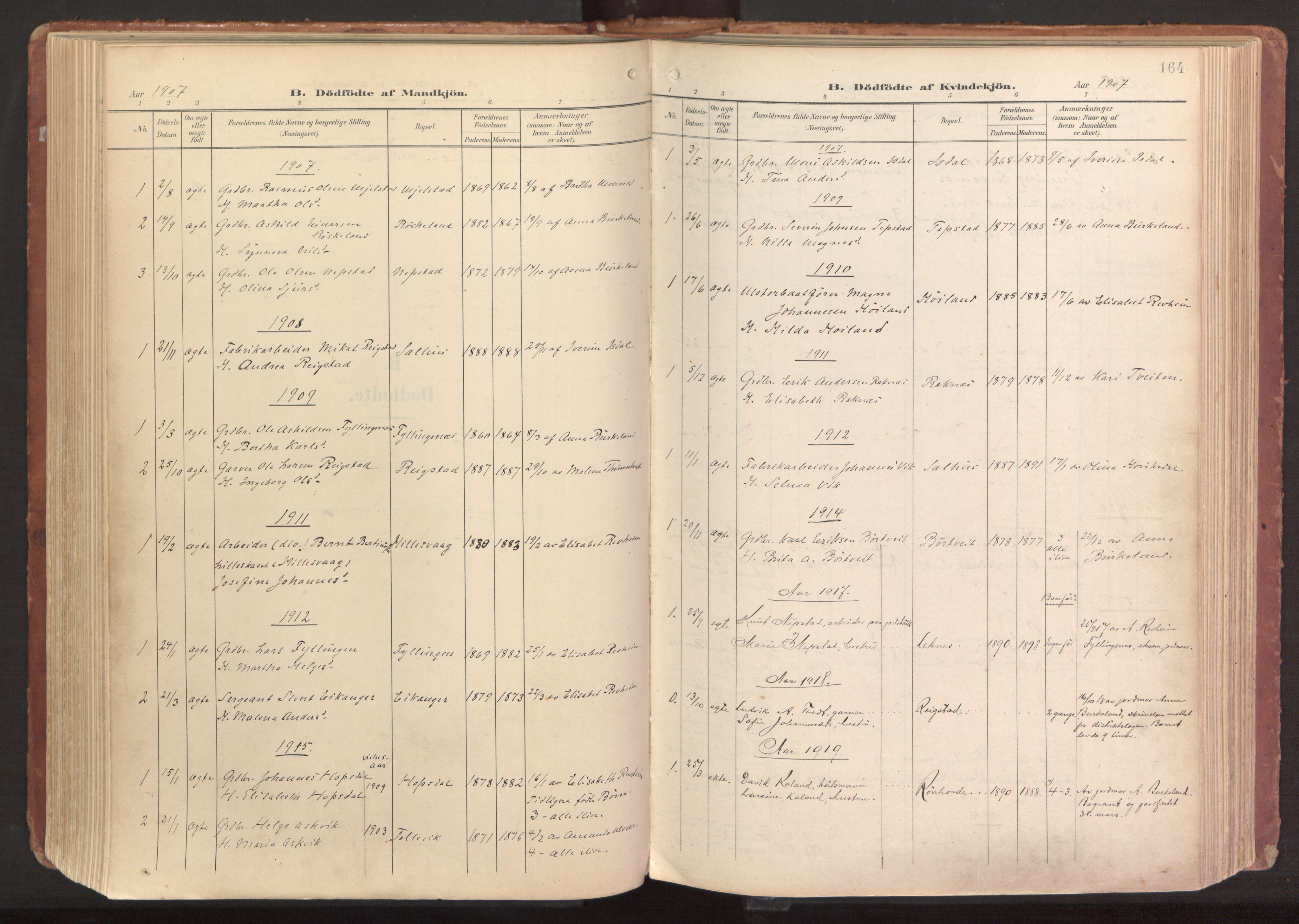 Hamre sokneprestembete, AV/SAB-A-75501/H/Ha/Haa/Haab/L0002: Parish register (official) no. B 2, 1905-1924, p. 164