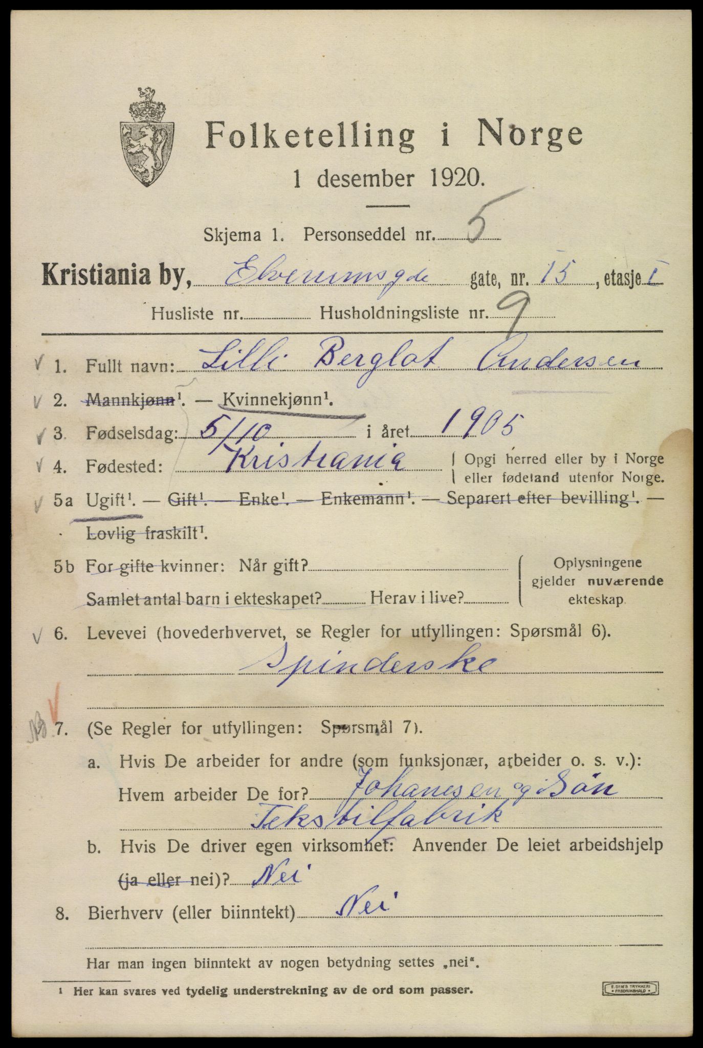 SAO, 1920 census for Kristiania, 1920, p. 215633