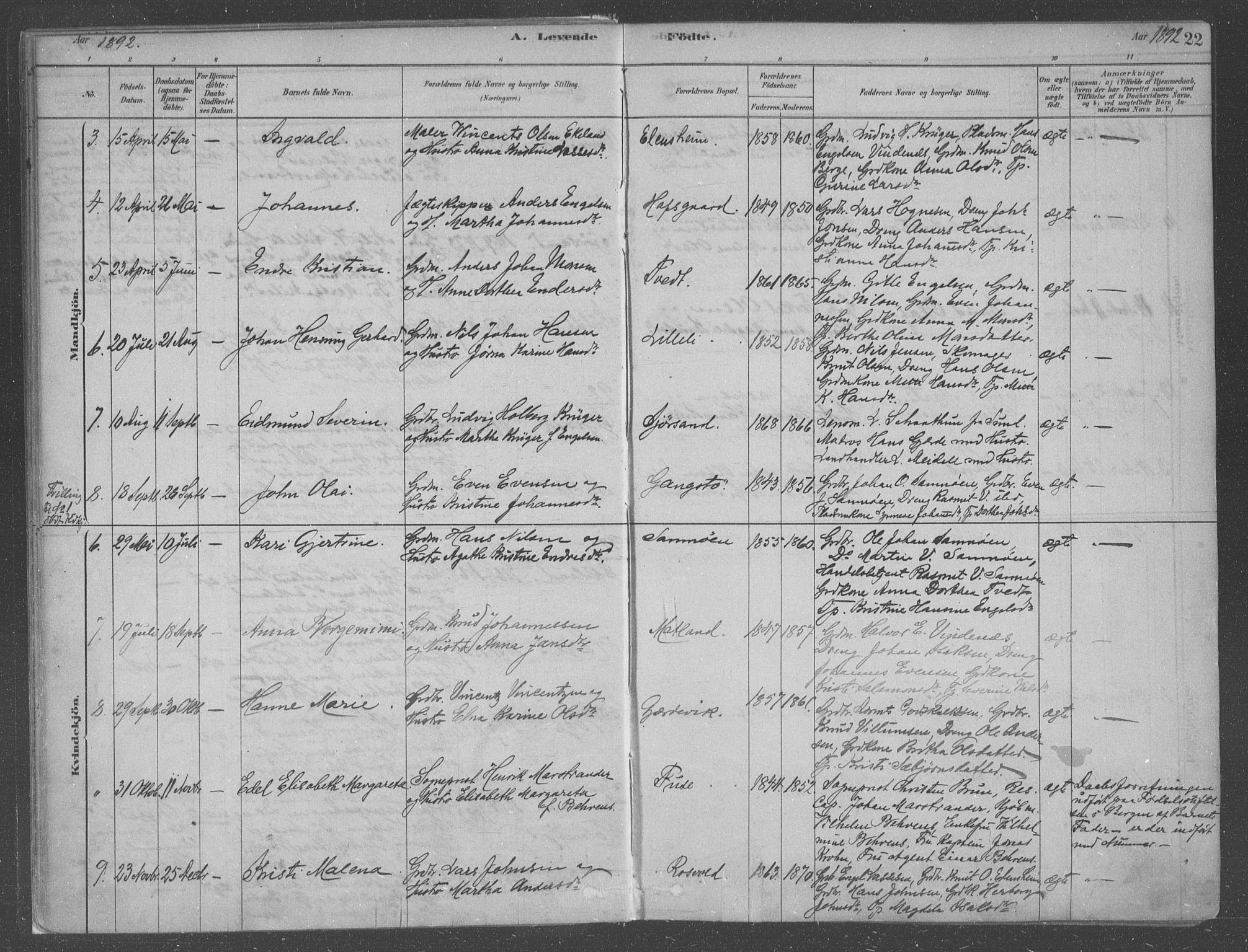 Fusa sokneprestembete, AV/SAB-A-75401/H/Haa: Parish register (official) no. B 1, 1880-1938, p. 22