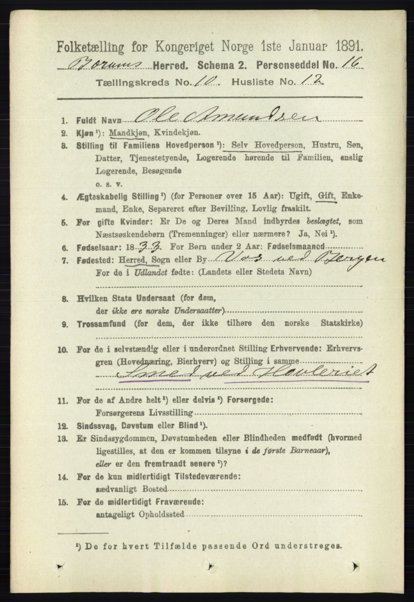 RA, 1891 census for 0219 Bærum, 1891, p. 6525