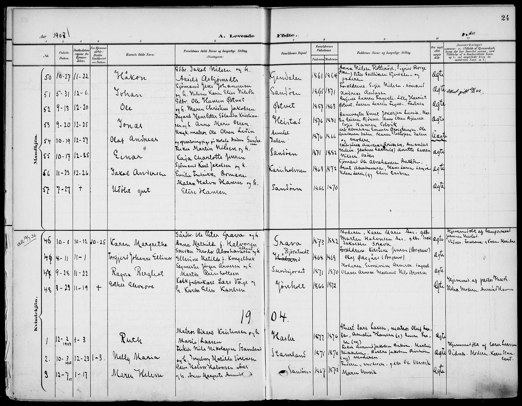 Eidanger kirkebøker, SAKO/A-261/F/Fa/L0013: Parish register (official) no. 13, 1900-1913, p. 24