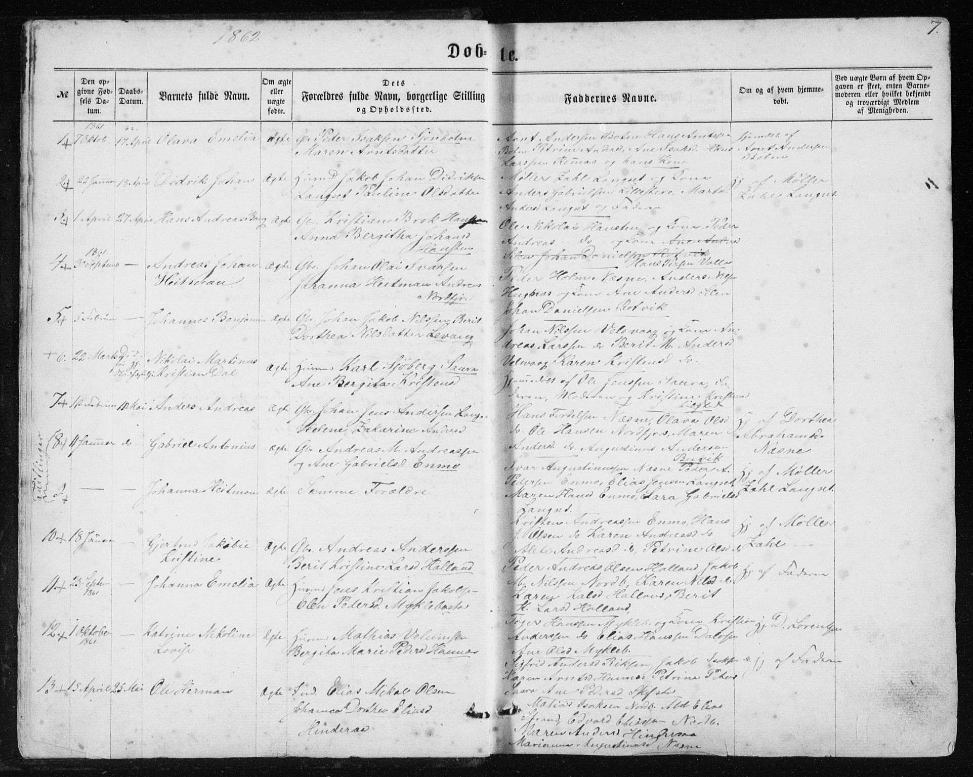 Ministerialprotokoller, klokkerbøker og fødselsregistre - Nordland, SAT/A-1459/838/L0556: Parish register (copy) no. 838C03, 1861-1893, p. 7