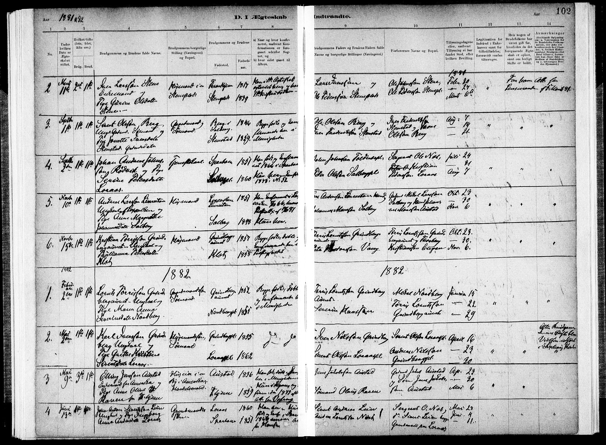 Ministerialprotokoller, klokkerbøker og fødselsregistre - Nord-Trøndelag, SAT/A-1458/731/L0309: Parish register (official) no. 731A01, 1879-1918, p. 102