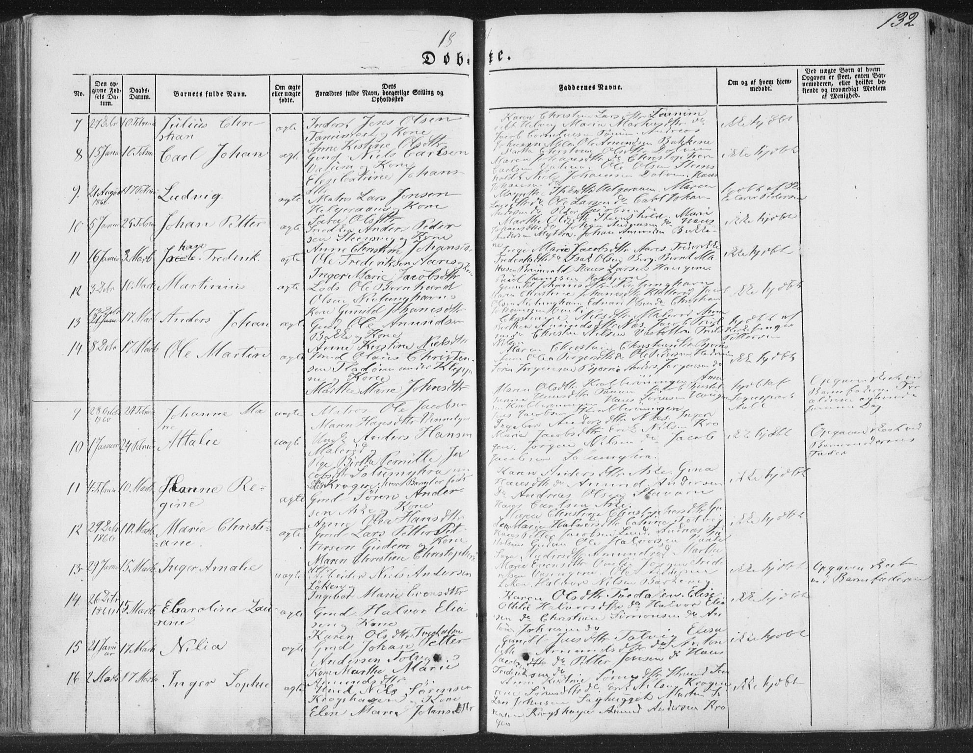 Brunlanes kirkebøker, AV/SAKO-A-342/F/Fa/L0004: Parish register (official) no. I 4, 1846-1862, p. 132