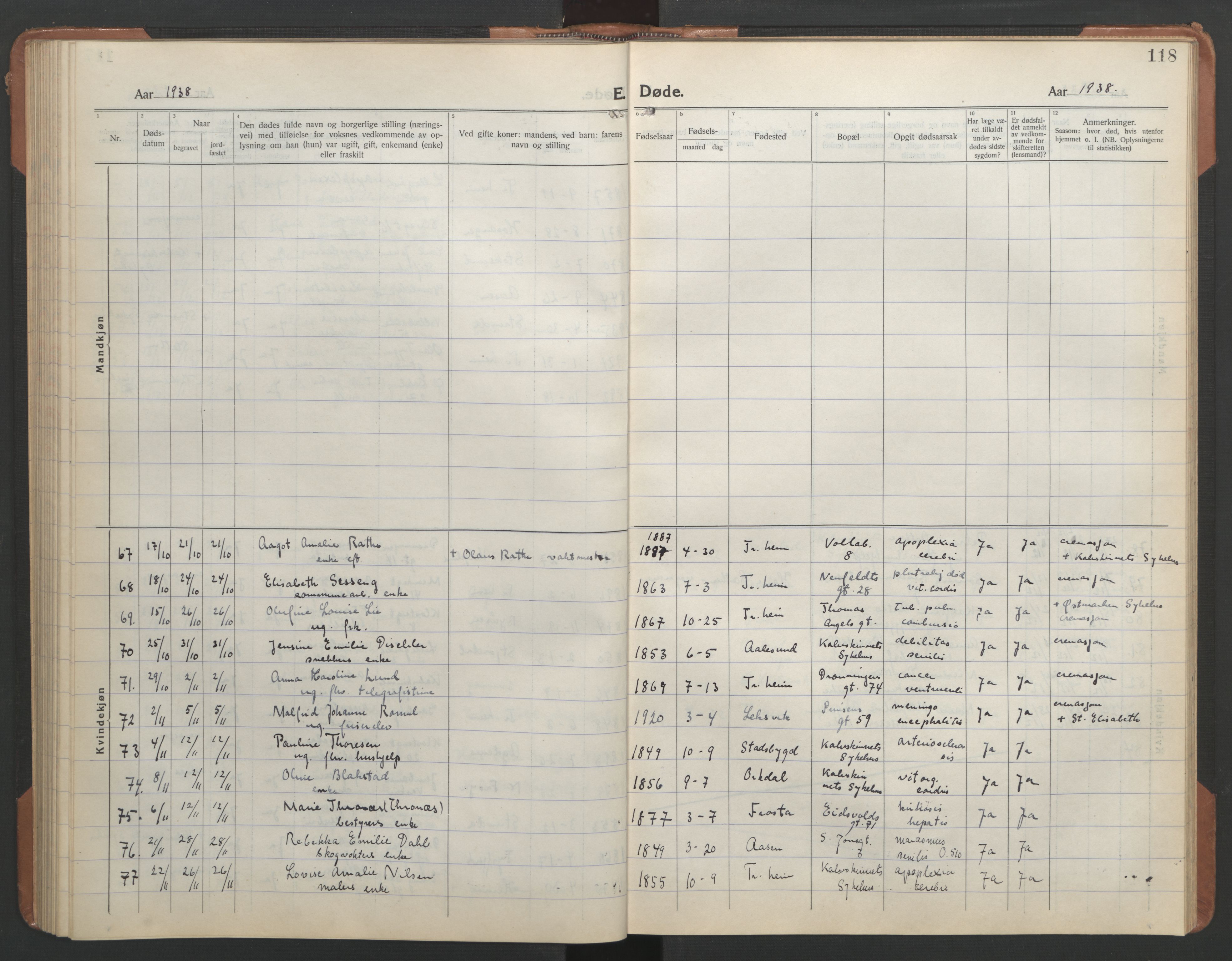 Ministerialprotokoller, klokkerbøker og fødselsregistre - Sør-Trøndelag, SAT/A-1456/602/L0150: Parish register (copy) no. 602C18, 1922-1949, p. 118